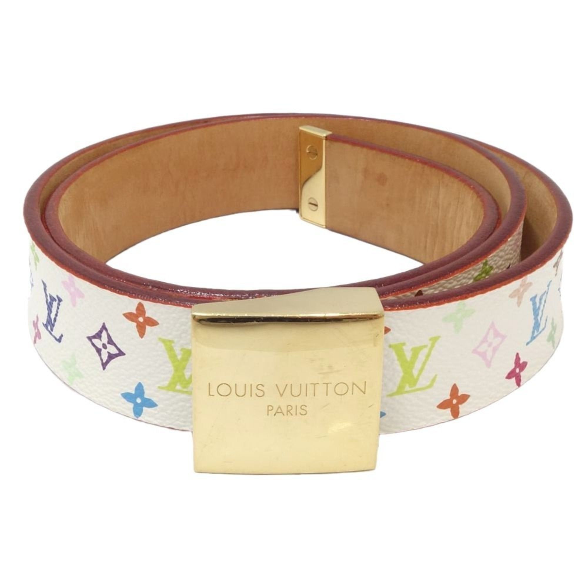 image of Louis Vuitton Suntulle Carre M9070T Belt 80 32 Bronze 083656 in White, Women's