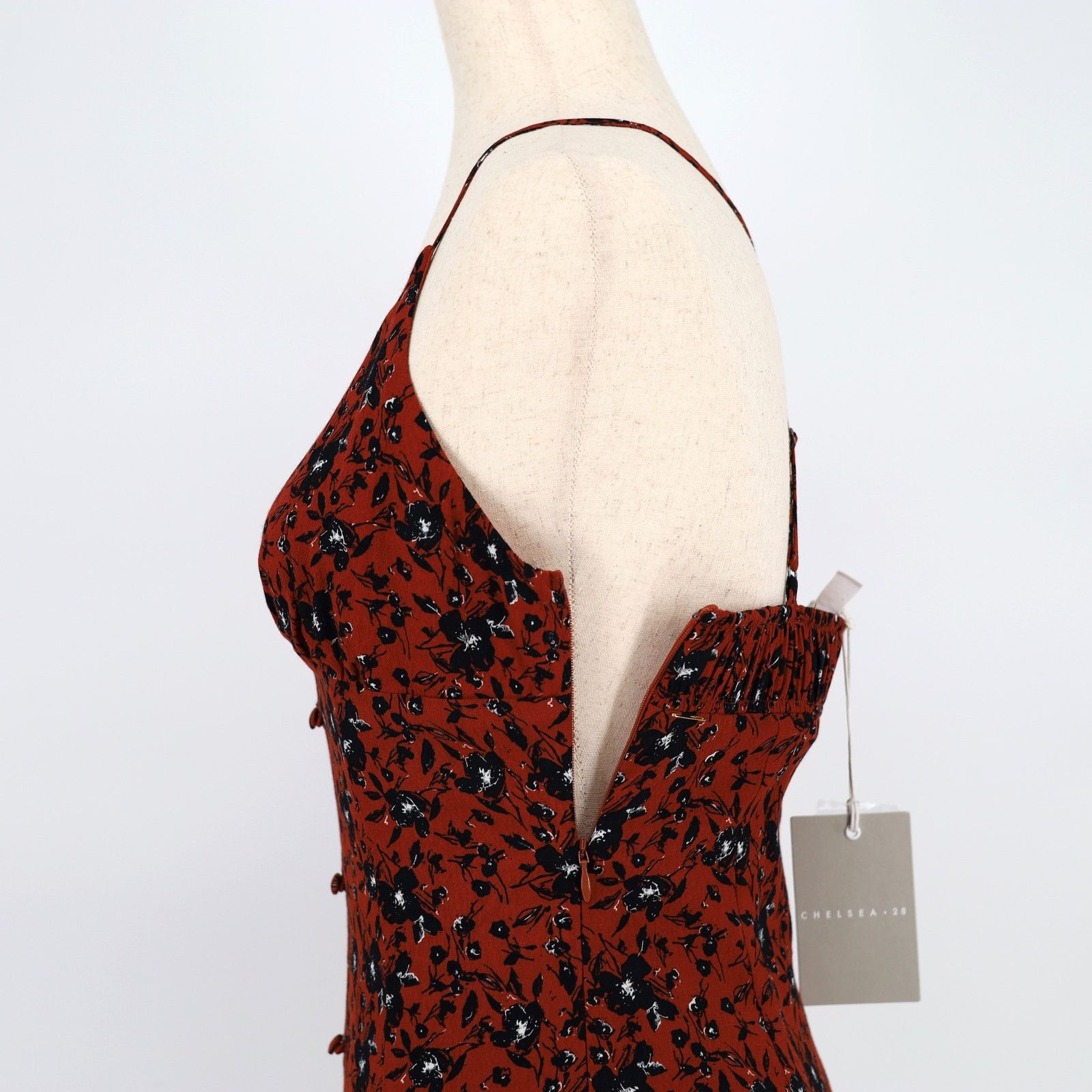 The Unbranded Brand Chelsea28 Women Brown Floral Cami Button Midi Dress Size XS Size XS / US 0-2 / IT 36-38 - 8 Thumbnail