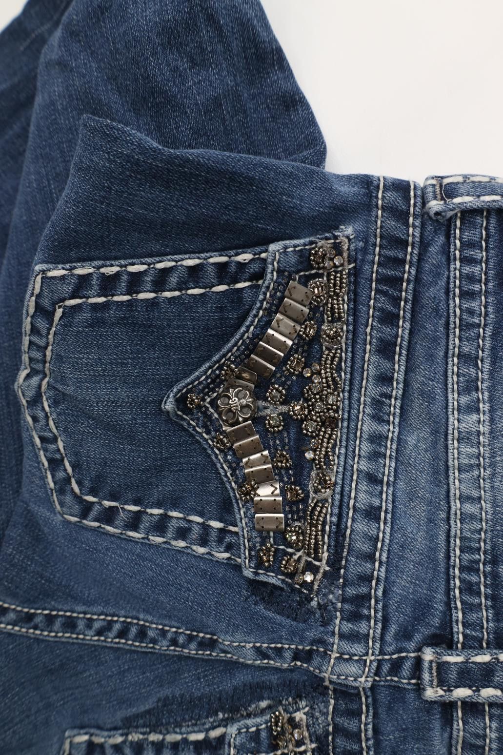 Miss Me Miss Me Rhinestone Beaded Thick Stitch Boot Denim Jeans Size 28" / US 6 / IT 42 - 17 Thumbnail