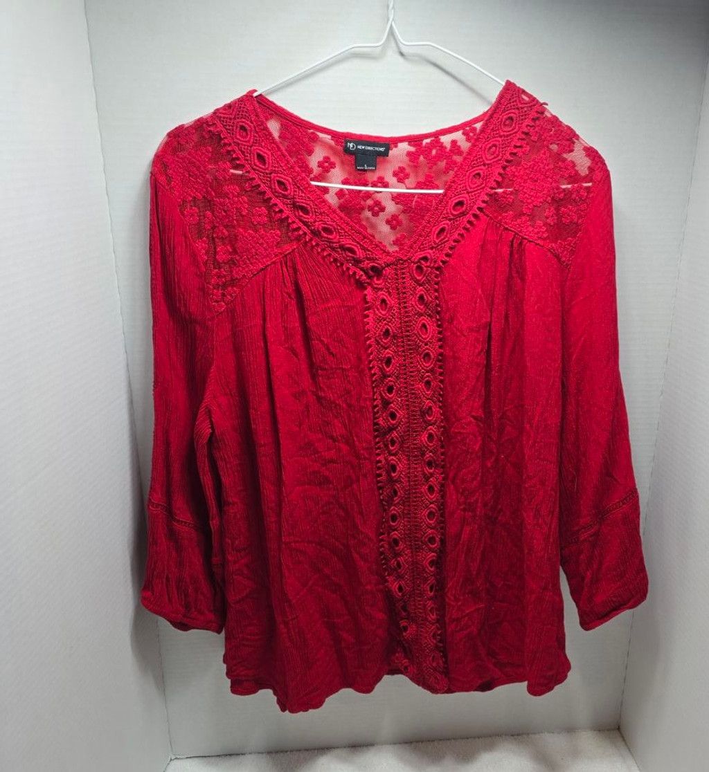 The Unbranded Brand Women's NEW DIRECTIONS Red Lace Blouse L Size L / US 10 / IT 46 - 1 Thumbnail