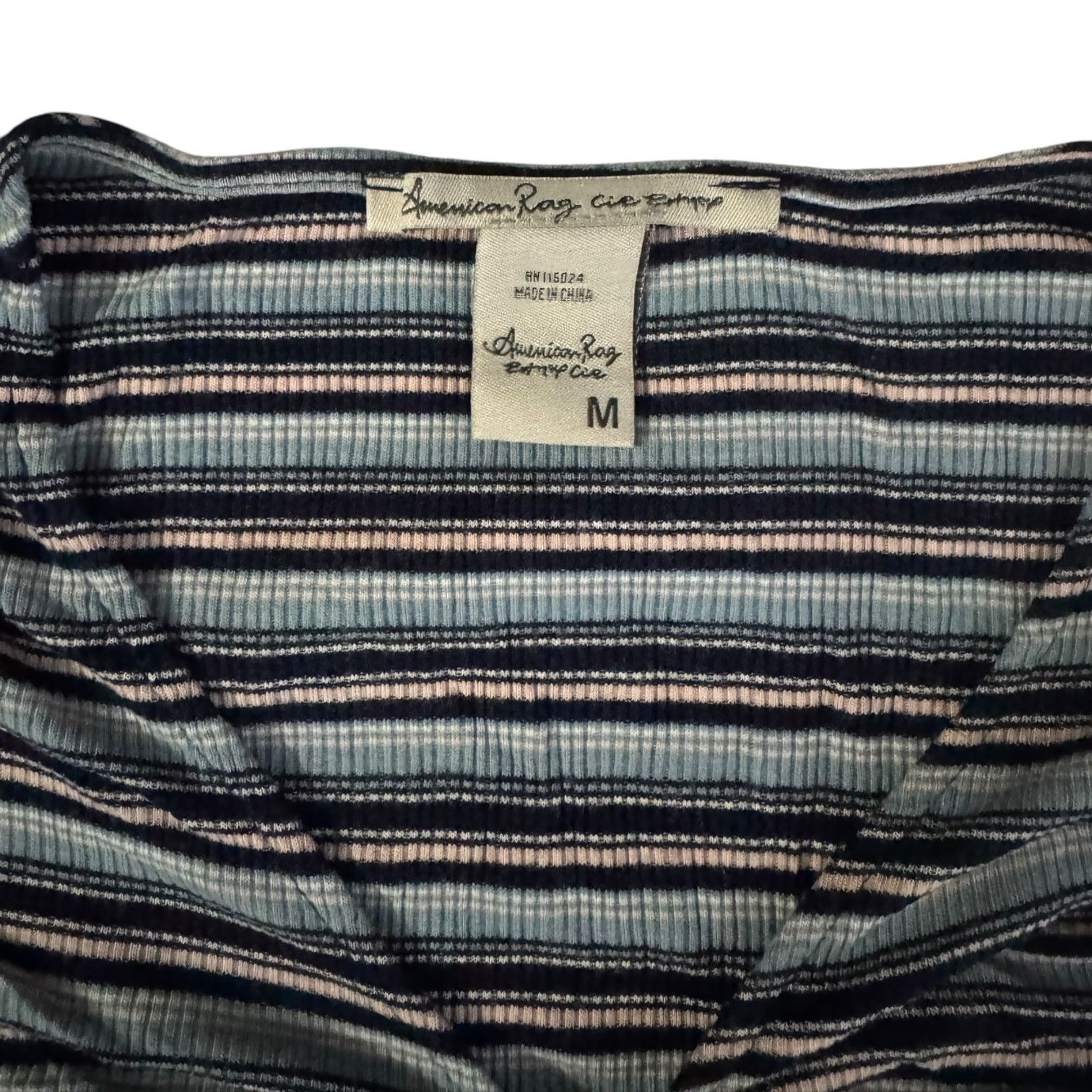 American Rag American Rag Junior’s Blue & Pink Striped Gathered Front Med Size M / US 6-8 / IT 42-44 - 2 Thumbnail