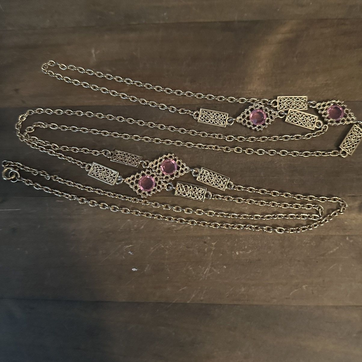 Vintage Vintage long filigree link and pink evil eye chain necklace Size ONE SIZE - 2 Thumbnail