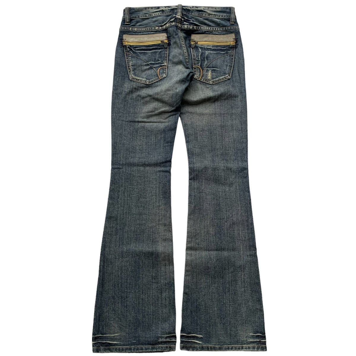 Japanese Brand × Vintage 2000s Back Number Blue Wash Distressed Fatigue Flared Jeans Size US 28 / EU 44 - 5 Thumbnail