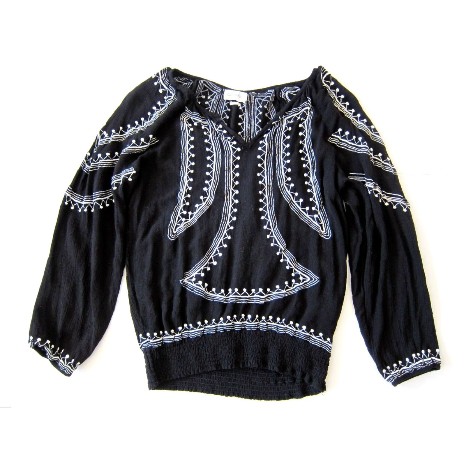 Vintage Tularosa Blouse Shirt Women S Black 100% Rayon Embroidered Long Sleeve Tunic Peasant Style V-Neck Size S / US 4 / IT 40 - 6 Thumbnail