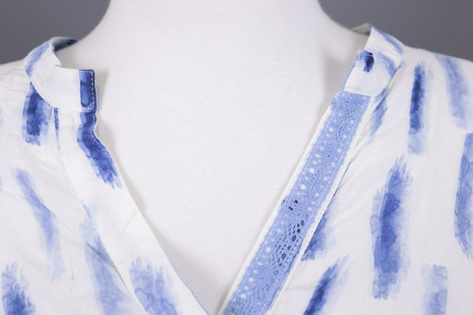 Designer Emily Van Den Bergh White Blue Henley Blouse Shirt Size 38 Size M / US 6-8 / IT 42-44 - 6 Thumbnail