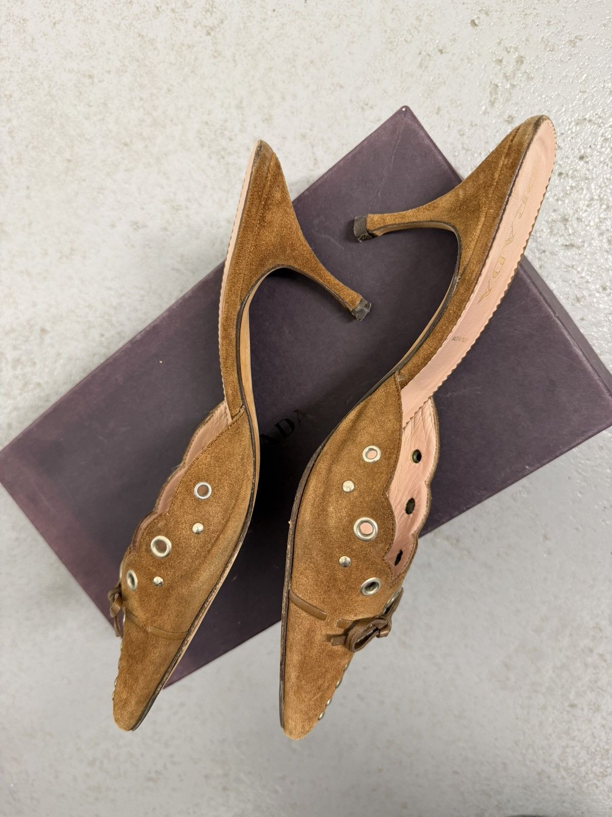 Prada Iconic Prada Eyelets Mule Heels With Box And Dust Bag Size US 8.5 / IT 38.5 - 8 Thumbnail