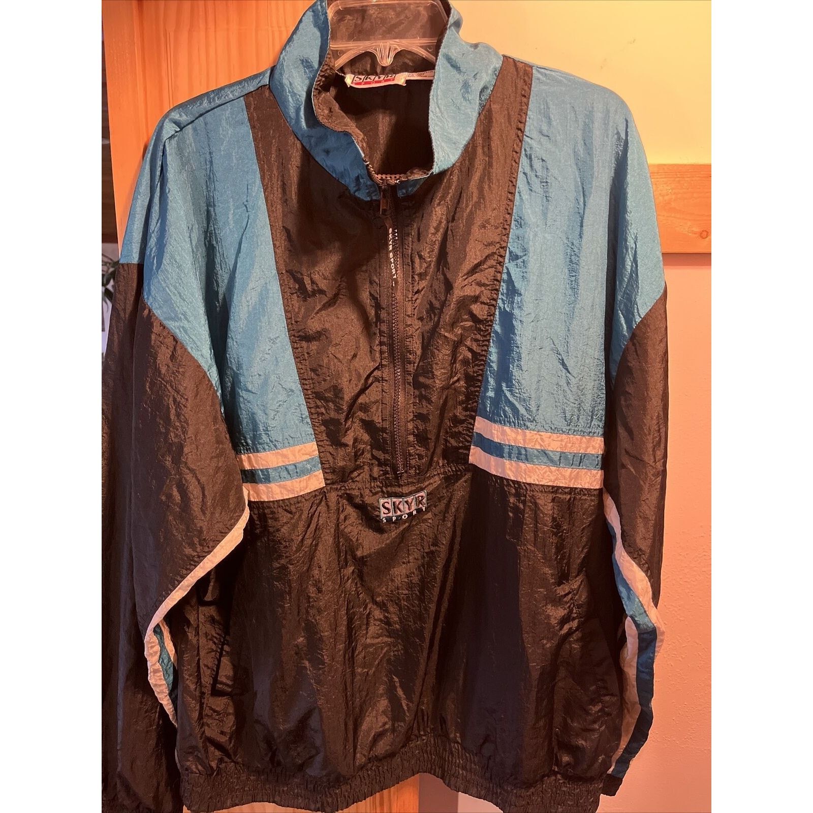 The Unbranded Brand Skyr VTG Men’s XL Black Blue 1/2 Zip LS Nylon Poly Jacket Size US XL / EU 56 / 4 - 3 Thumbnail