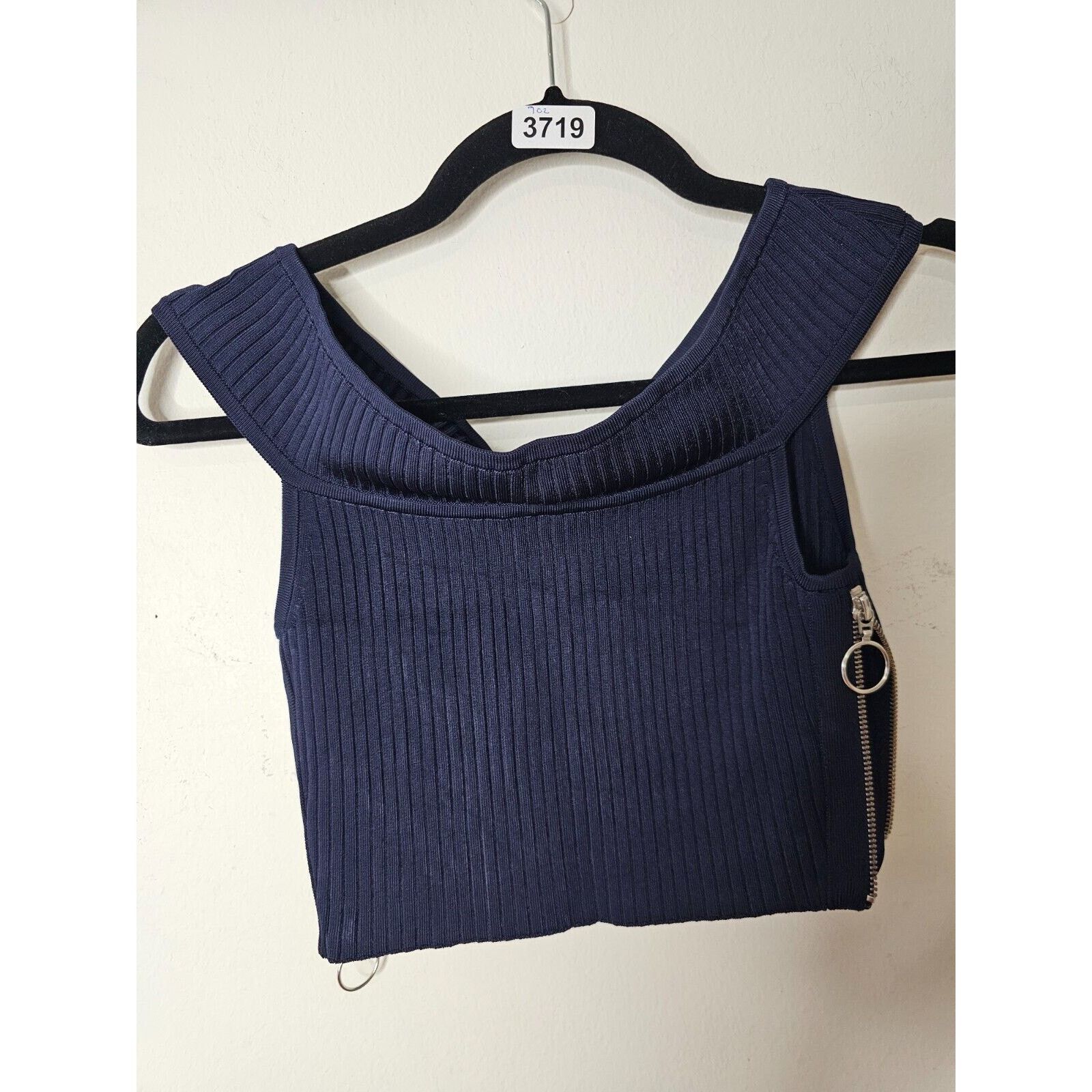 Other Arc Navy Off Shoulder Ribbed Sweater Side Zip Crop Top P S Size S / US 4 / IT 40 - 3 Thumbnail