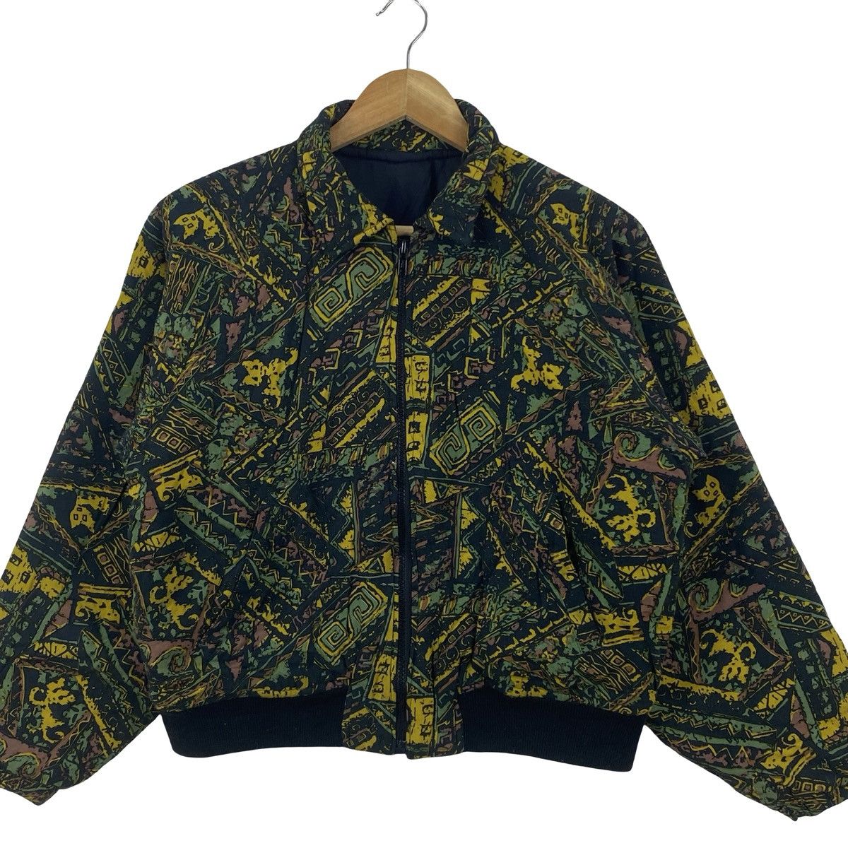Vintage Vintage 80s CROPPED Abstract Tribal Pattern Bomber Jacket Size US L / EU 52-54 / 3 - 6 Thumbnail
