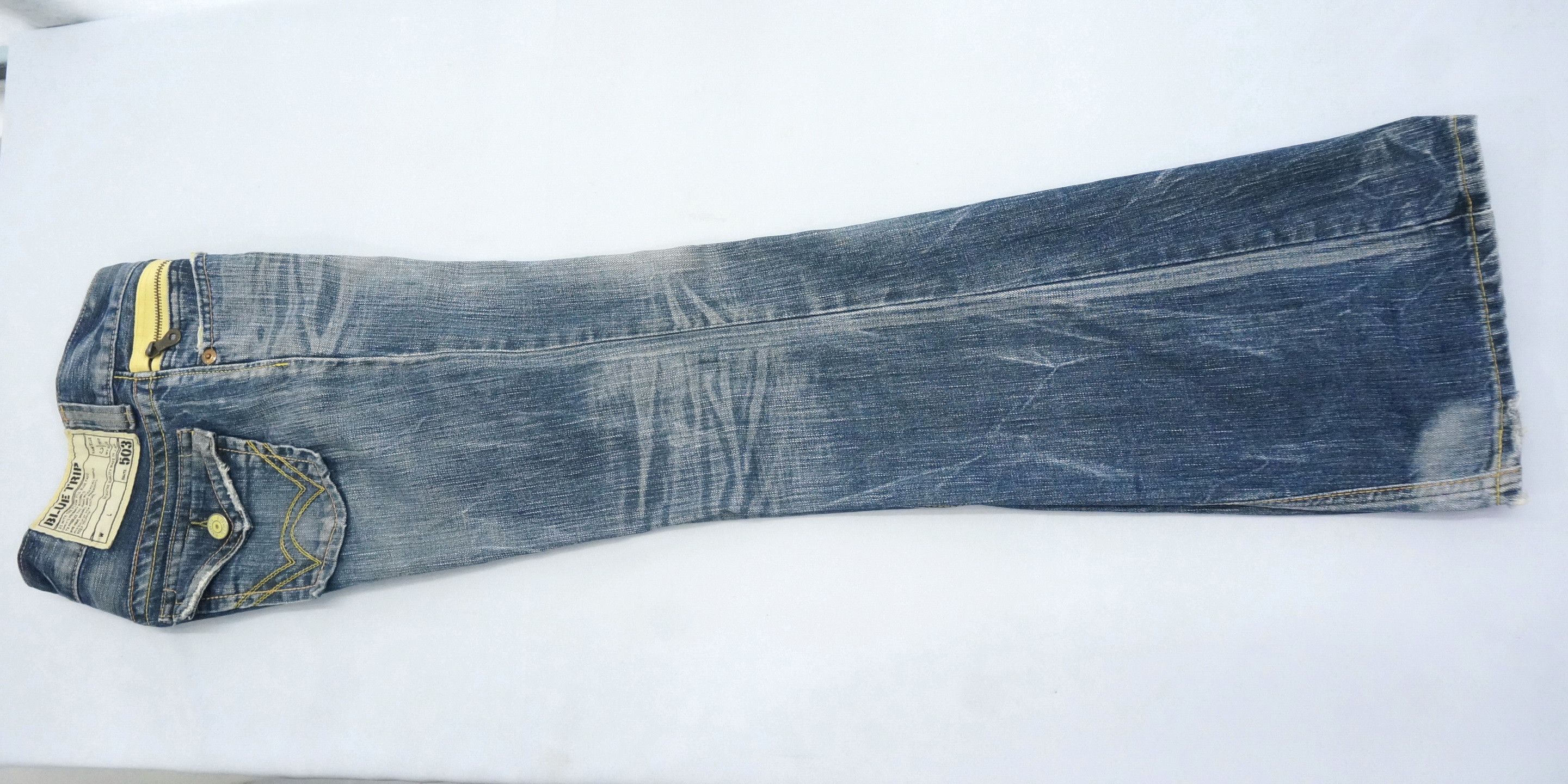 Japanese Brand 🔥 Flared EDWIN Bluetrip Yellow Stitch Ladies Rare Size 29" - 9 Thumbnail