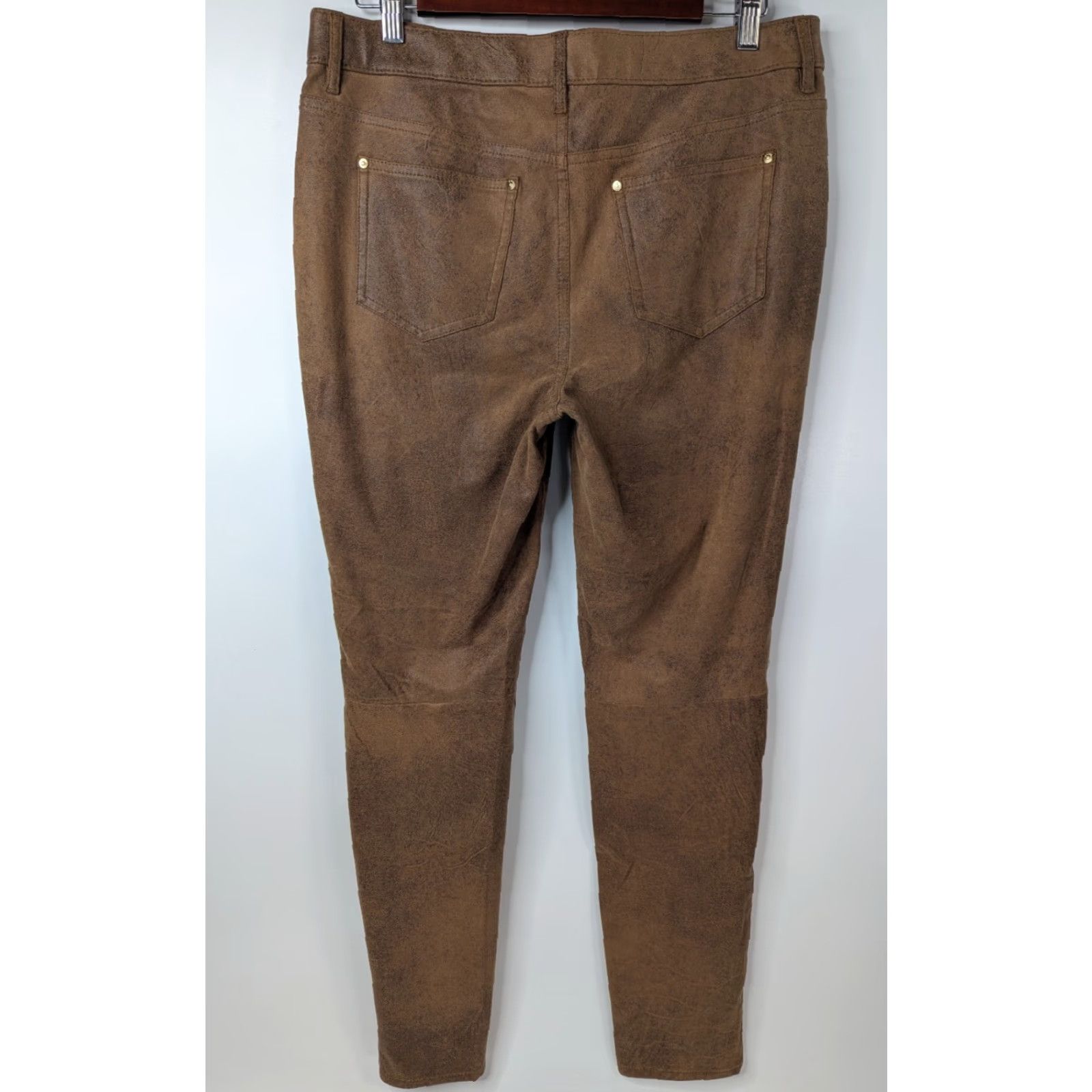 Vintage Chico's Faux-Suede Knit Pants Womens M Brown Slim Skinny Mid Rise Pants Womens Slim M Brown Knit Suede-Style Hook: Button Front Flat Front Pockets Size 32" / US 10 / IT 46 - 3 Thumbnail
