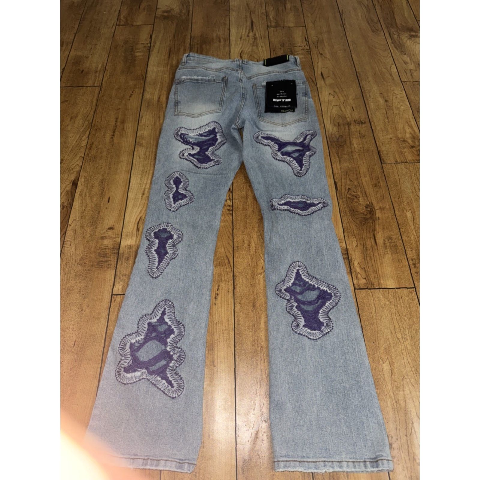 Denime EPTM Jeans Flared Denim Streetwear Distressed Embroidered Blue 30x33 Mens Regular Jeans Size US 30 / EU 46 - 6 Thumbnail
