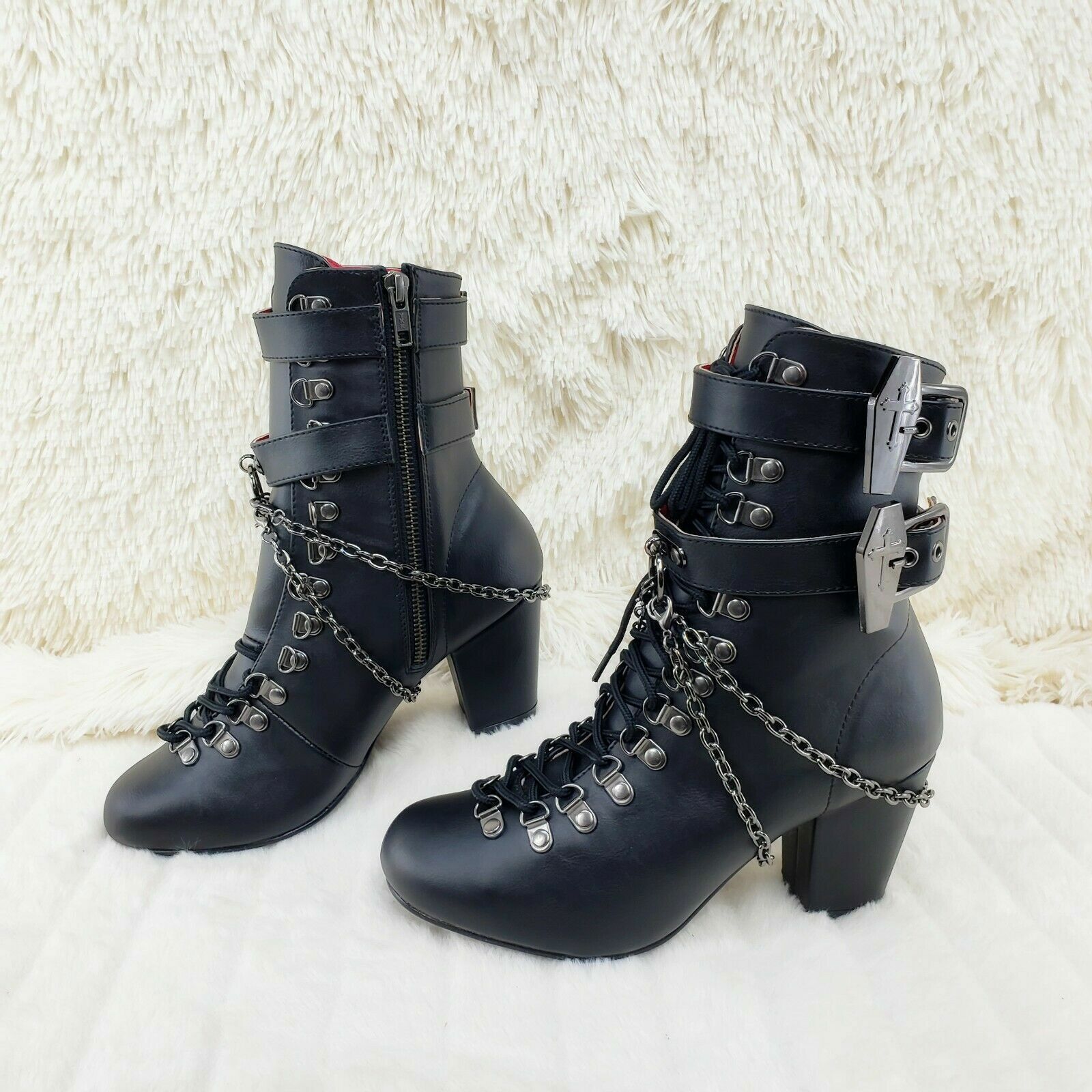 Demonia Cult DEMONIA Vivika Goth Granny Ankle Boots Coffin Straps & Chain Size US 10 / IT 40 - 6 Thumbnail