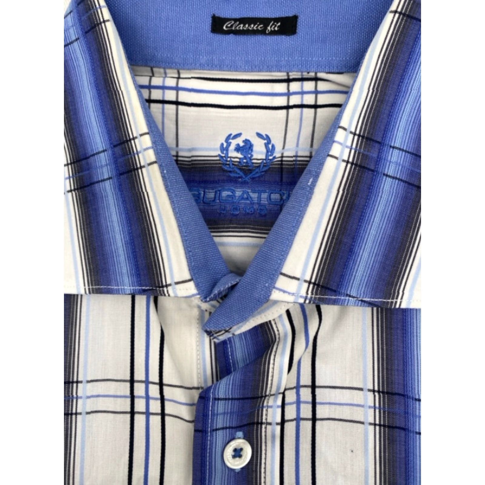 BUGATCHI Bugatchi Uomo Mens XL Long Sleeve Button Up Blue Plaid Shirt Cotton 3870 Size US XL / EU 56 / 4 - 5 Thumbnail