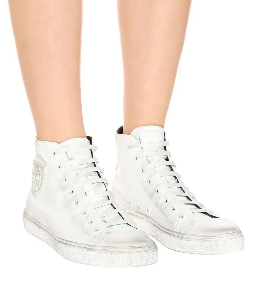 Saint Laurent Paris $695 Bedford White Distressed Leather High-Top Sneaker Size US 5 / IT 35 - 2 Thumbnail