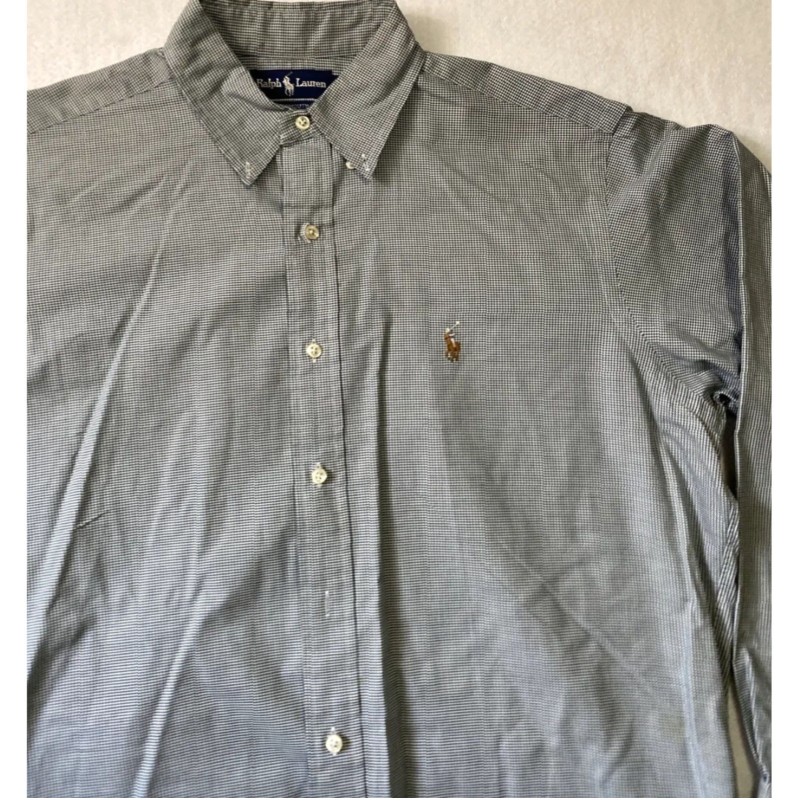 Polo Ralph Lauren Polo Ralph Lauren Button Dress Shirt Men’s Size L Blue Micro Check / 25-2 Dress Shirt Mens L Blue Pattern Dot / Button-Down Collar Vintage: No Size 42R - 2 Thumbnail