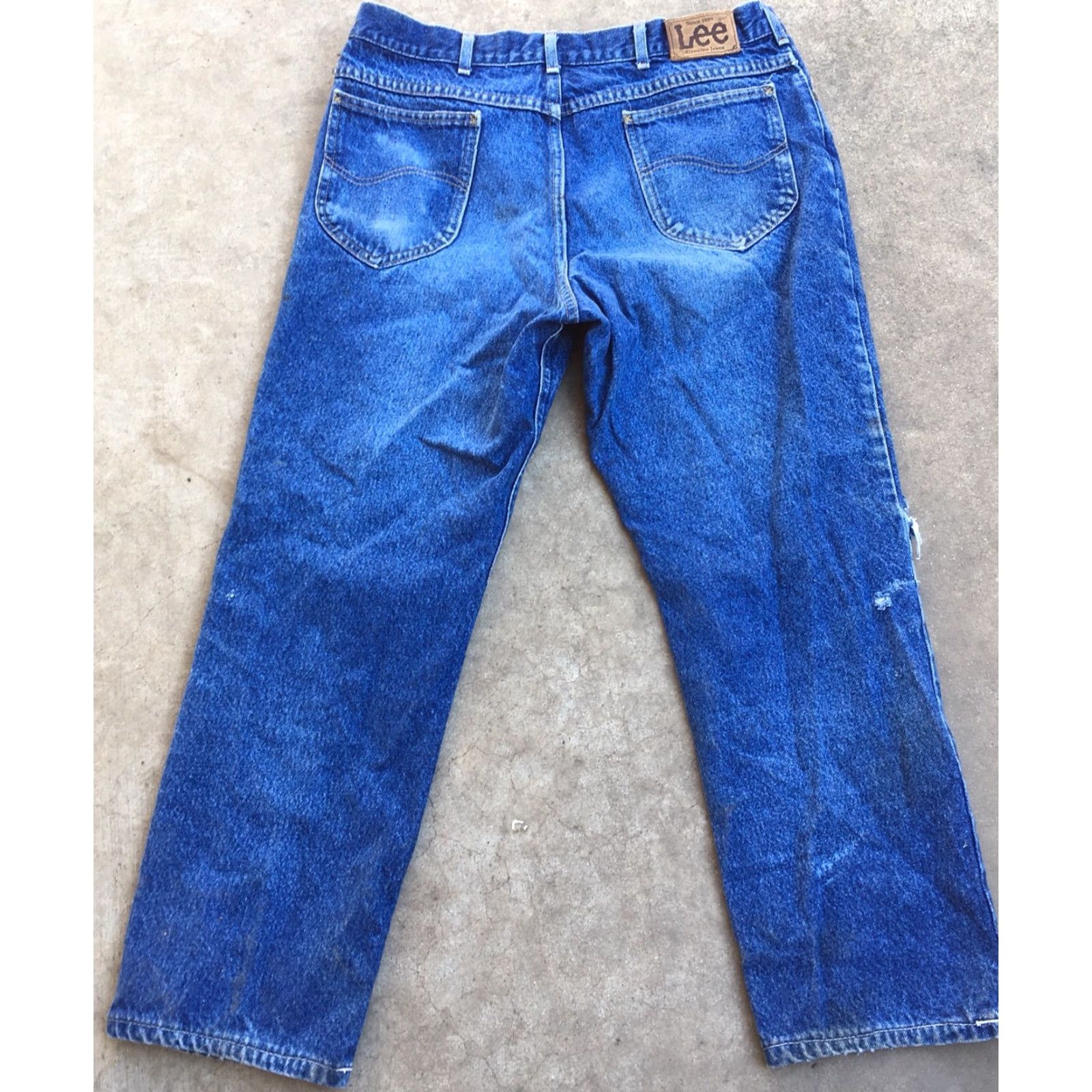 Lee VINTAGE Lee Jeans Storm Rider Naturally Destroyed 38 X 32 USA Denim Blue 1980s 90s Mens Jeans Size US 36 / EU 52 - 4 Thumbnail