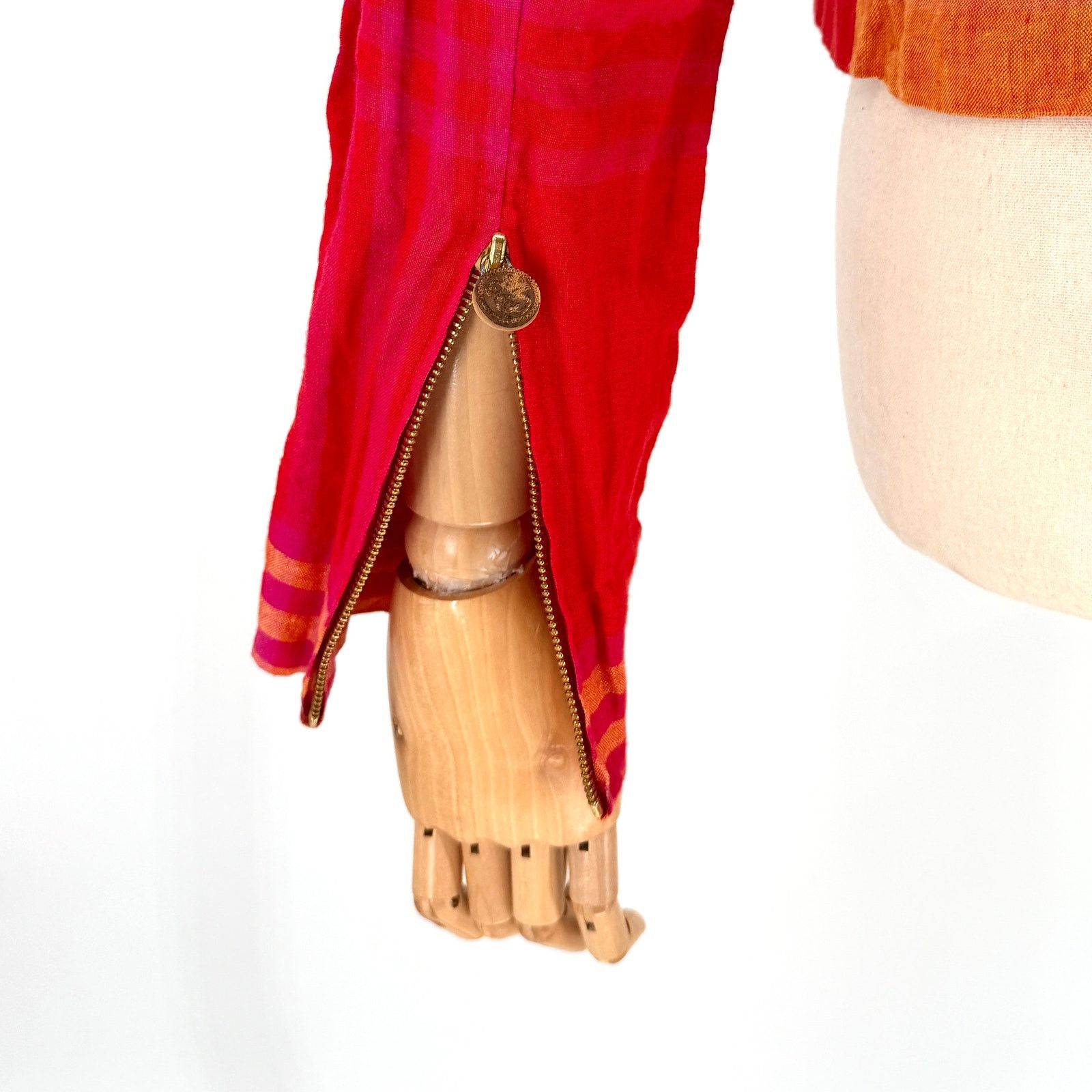Christian Lacroix Vintage 90s Red Yellow Plaid 100% Linen Crop Jacket Size M / US 6-8 / IT 42-44 - 5 Thumbnail