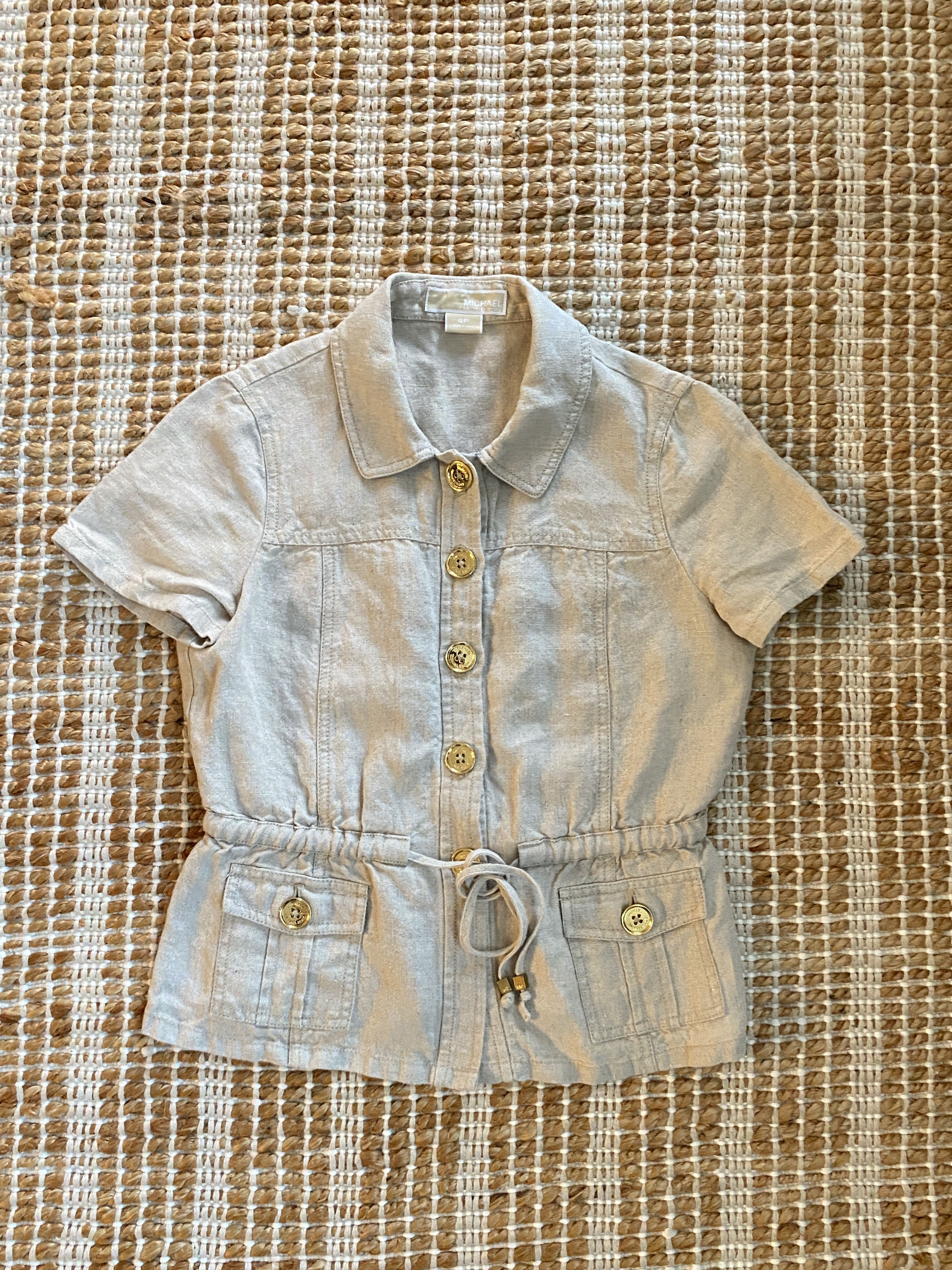 Michael Kors Michael Kors Black Linen Short Sleeve Button-Down Blouse Size S / US 4 / IT 40 - 1 Thumbnail