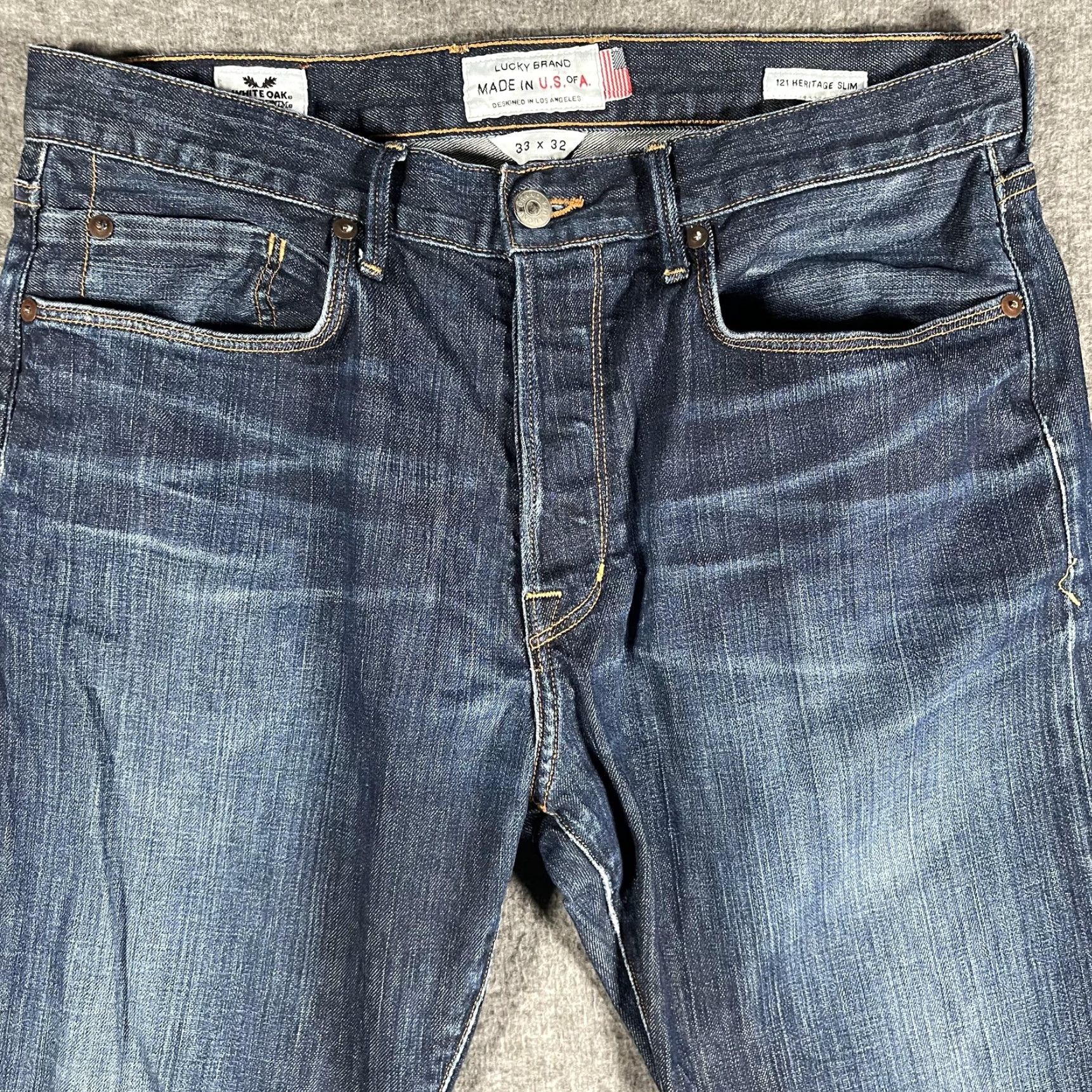 Lucky Brand Lucky Brand 121 Heritage Slim Straight Jeans Mens 33x31 Blue Selvage Made USA Size US 33 - 2 Thumbnail