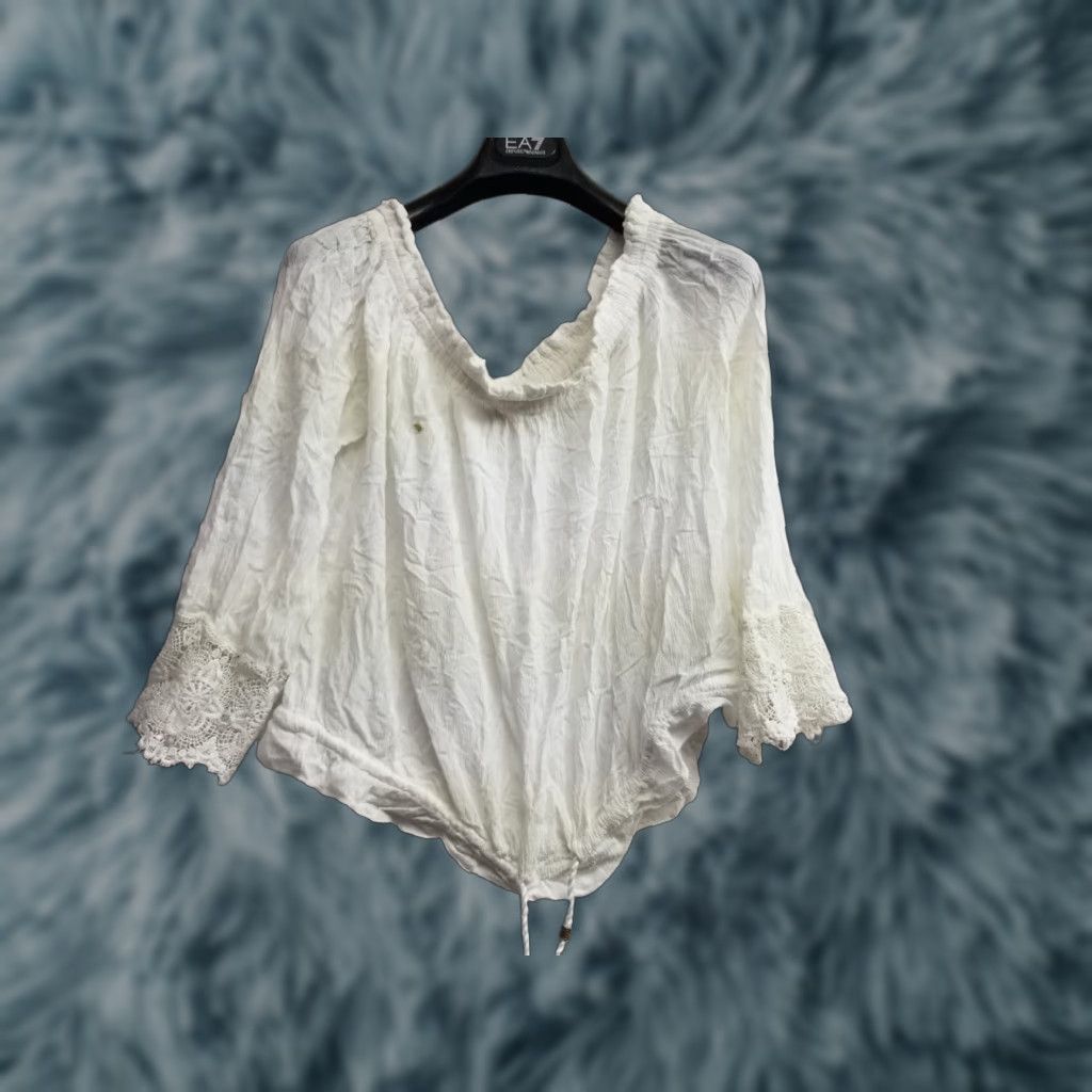 Swims O’neill Womens Blouse Shirt S White Cropped V-Neck 3/4 Sleeve Relaxed Lace Beach Event Women Size S / US 4 / IT 40 - 1 Thumbnail
