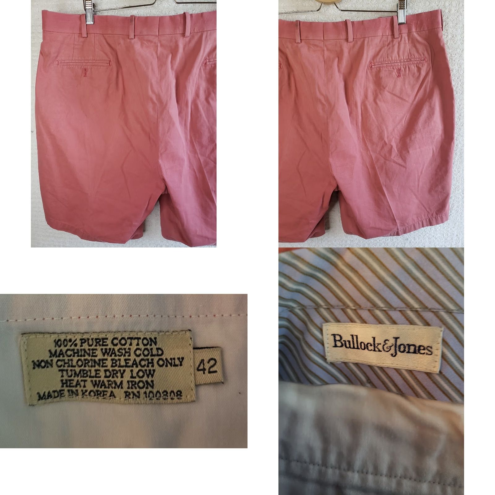 Vintage Bullock&Jones Shorts Men's Pink Flat Front 42 Bermuda Lightweight Twill Zip Pocket Beach City Casual Regular 8.25in Inseam Mens Size US 42 / EU 58 - 8 Thumbnail