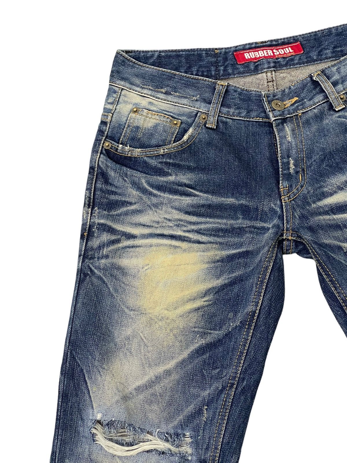 Japanese Brand Slight Flare Jeans Rubber Soul Faded Distress Boot Cut 7🟦7 Size US 30 / EU 46 - 8 Thumbnail