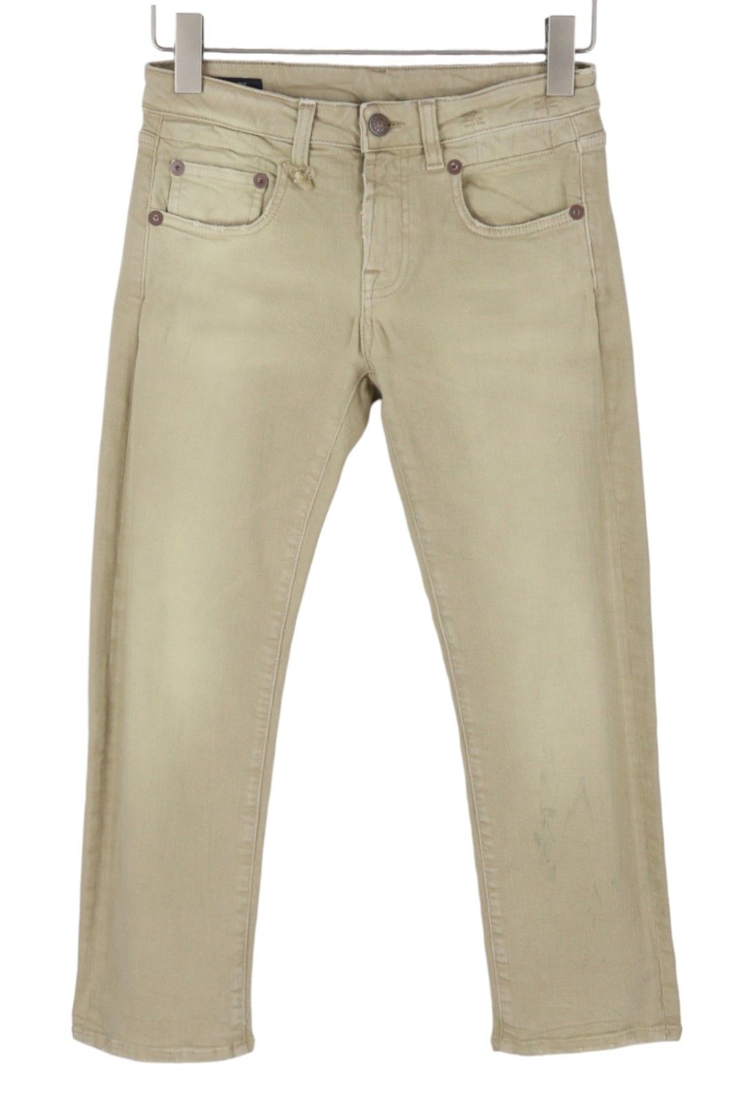 R13 W28 Beige Stretch Cropped Ankle Zipper Jeans 88829 Size 28" / US 6 / IT 42 - 2 Thumbnail