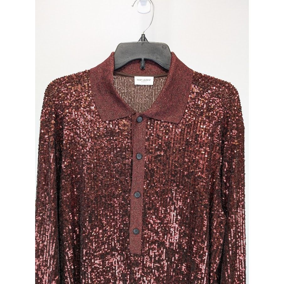Saint Laurent Paris o1rshd1 Sequinned Sequin Long Sleeve Polo Shirt in Red Size US XL / EU 56 / 4 - 10 Thumbnail