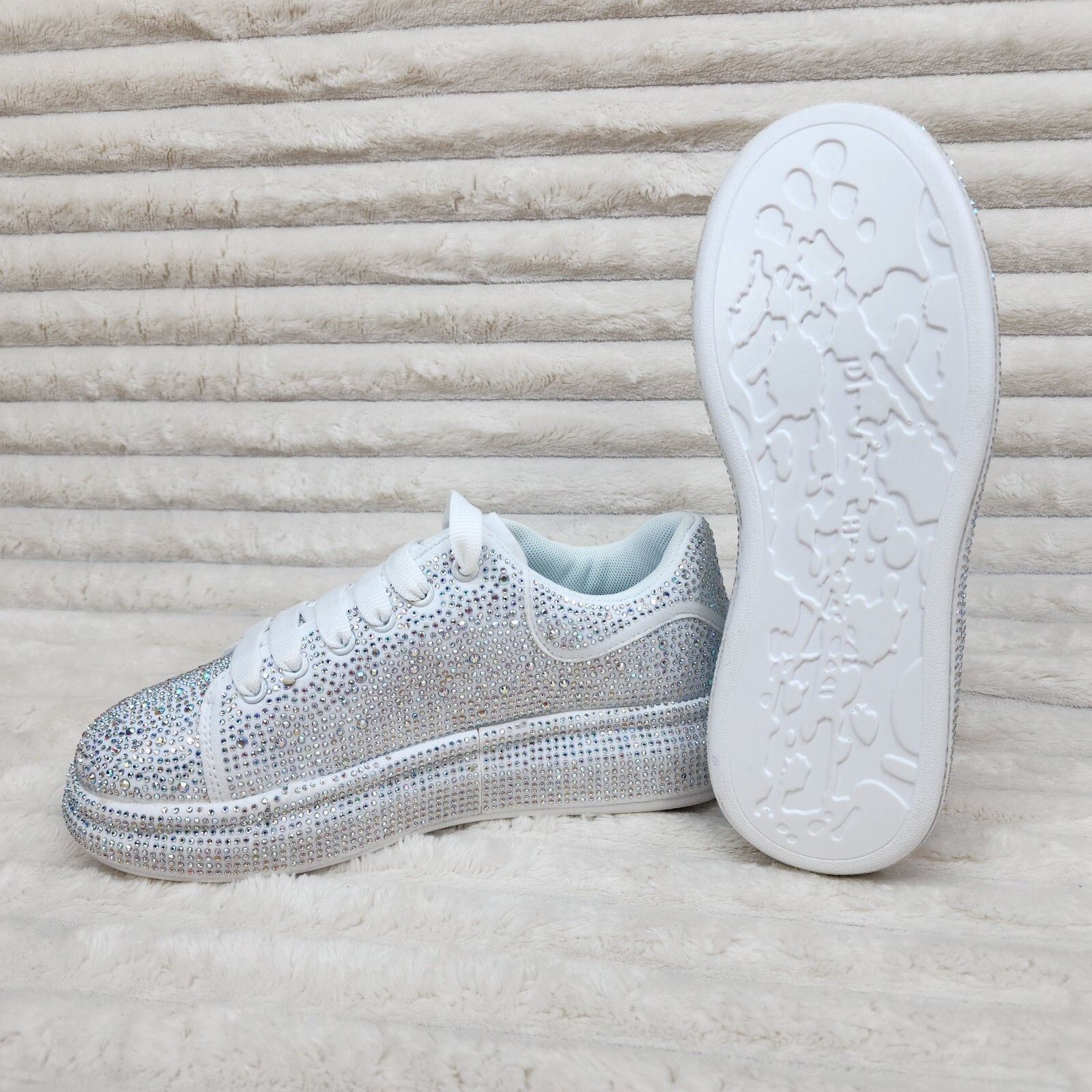 Other Dazzle Cush White Rhinestone Platform Sneakers Tennis Shoes Size US 7 / IT 37 - 2 Thumbnail