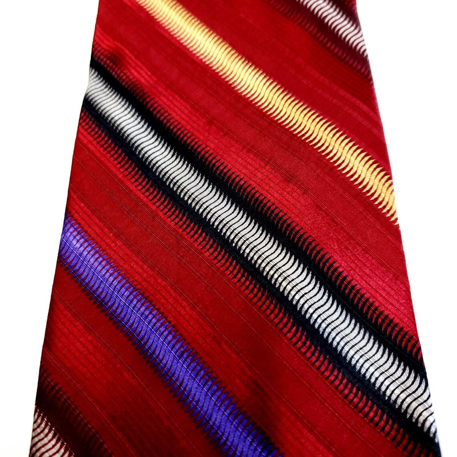 Designer Zanzara Red Multi-Colored Striped Woven Silk Tie Size ONE SIZE - 2 Thumbnail