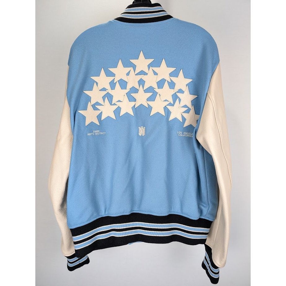 Amiri o1rshd1 Oversized Stars Varsity Jacket in Air Blue Size US L / EU 52-54 / 3 - 11 Thumbnail