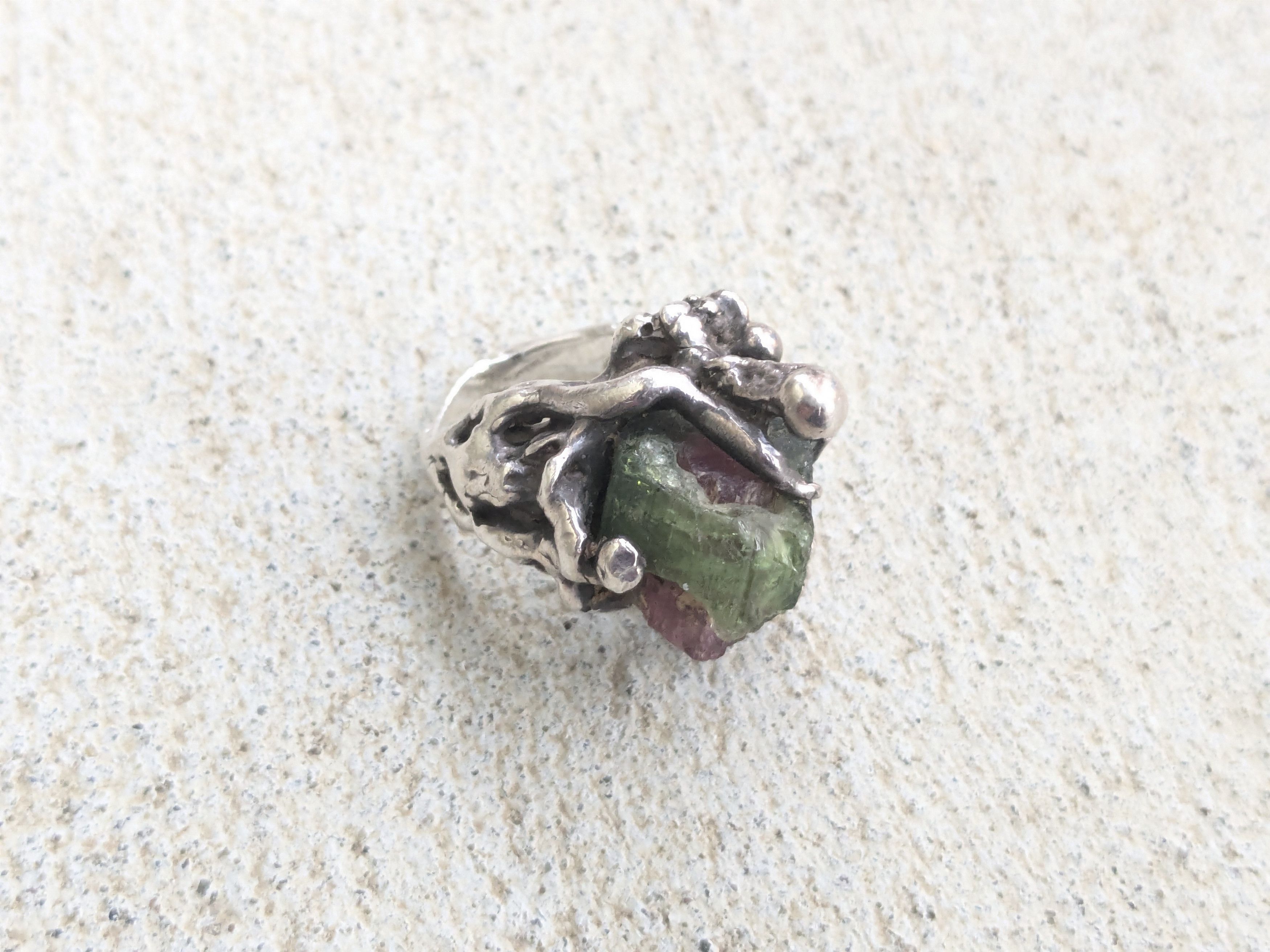 Vintage Vintage Sterling Silver Ring Watermelon Tourmaline Brutalist Size ONE SIZE - 7 Thumbnail