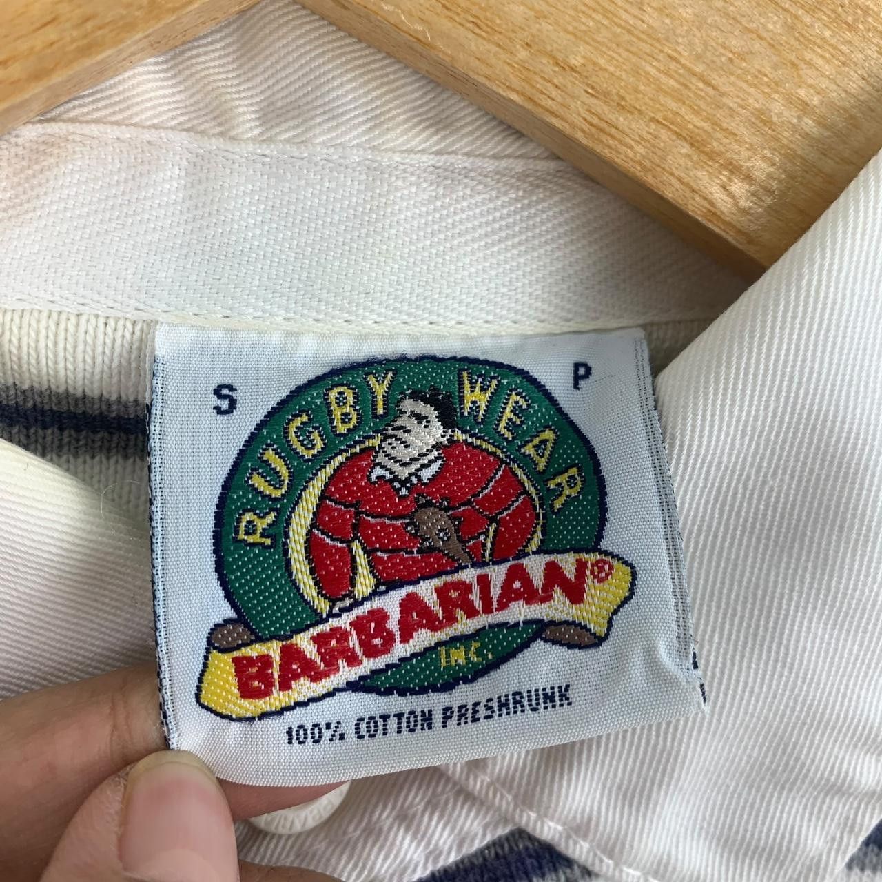 Vintage Vintage BARBARIAN RUGBY WEAR White Jersey Polo Tee Shirt Size US S / EU 44-46 / 1 - 3 Thumbnail
