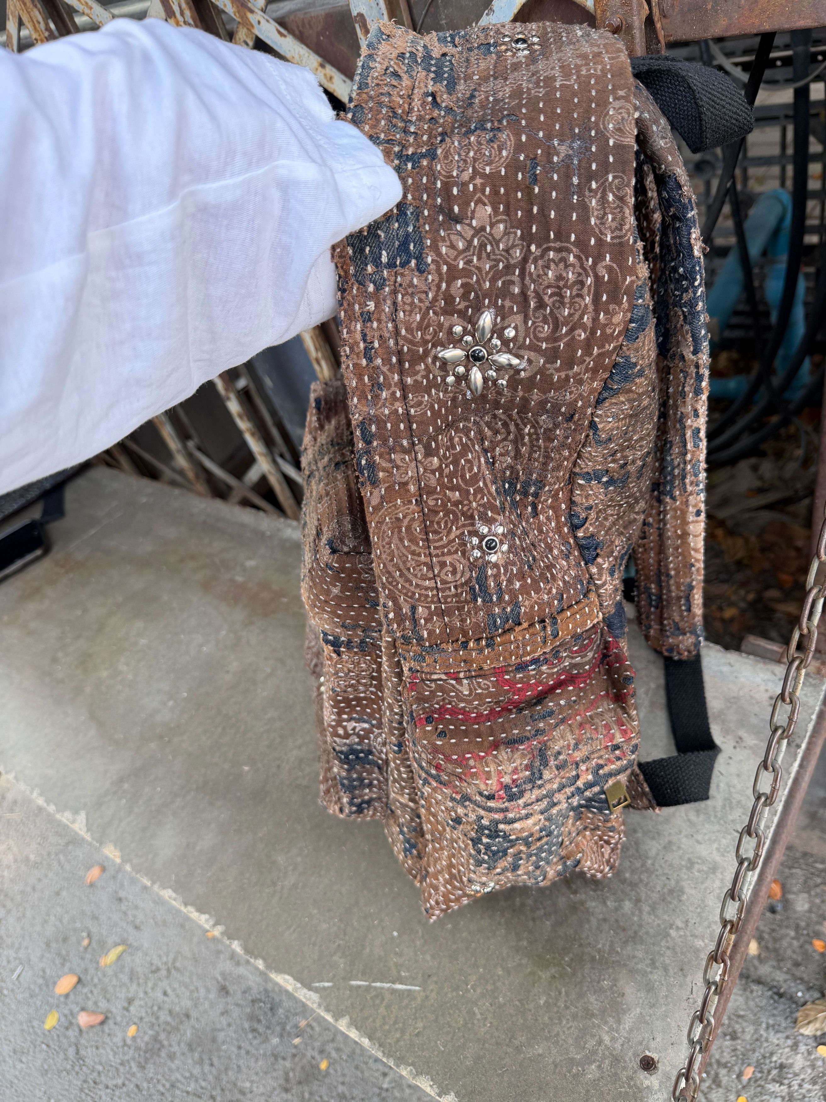 Japanese Brand BORO SASHIKO Studded FLOWER Backpack 🕷️🕸️ Size ONE SIZE - 18 Thumbnail