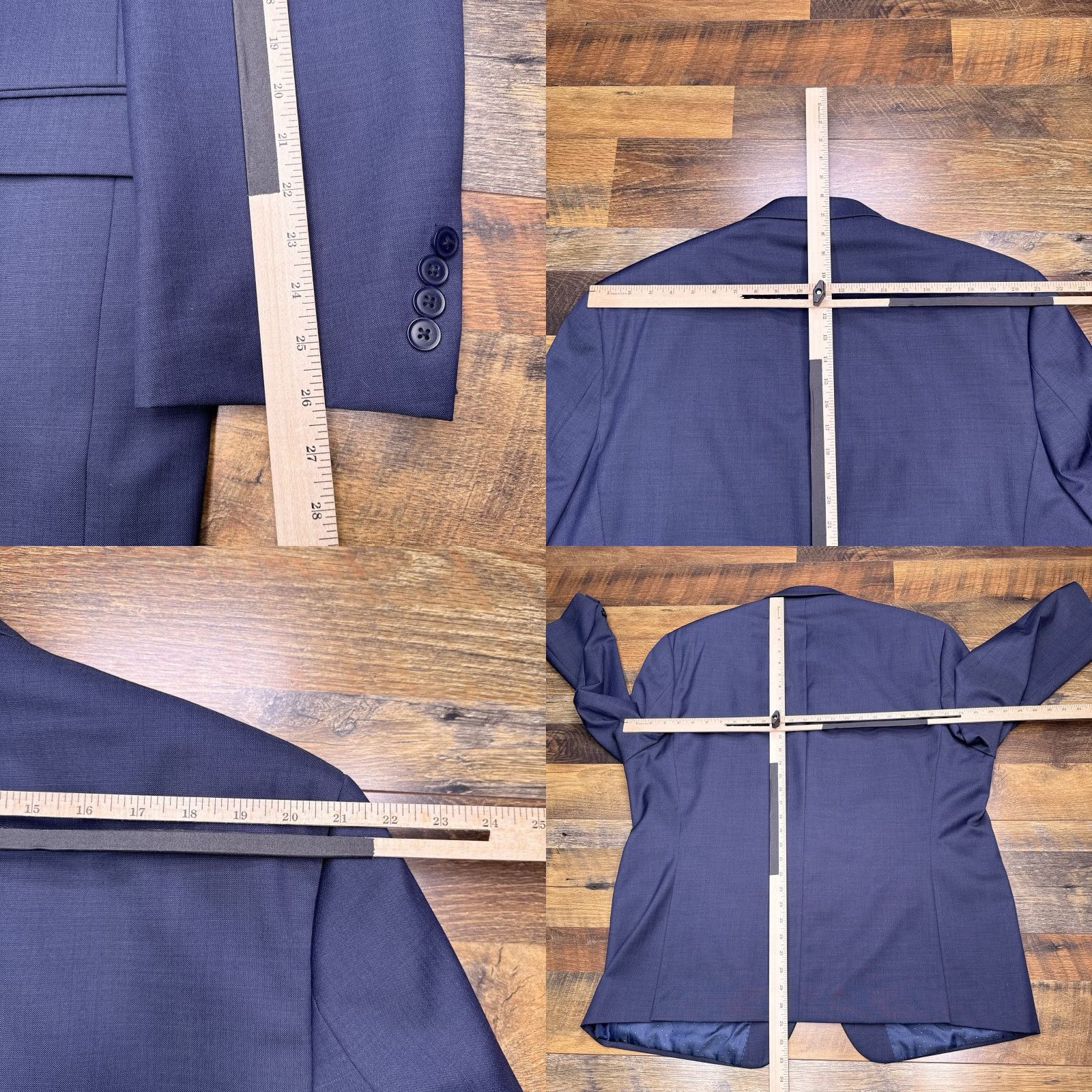 Vintage Michael Strahan Suit Jacket Blazer 50R Blue Wool Blend Men's Regular Notch Lapel Four-Button Double-Vented Solid Pattern Vintage No N/A Size 50R - 9 Thumbnail