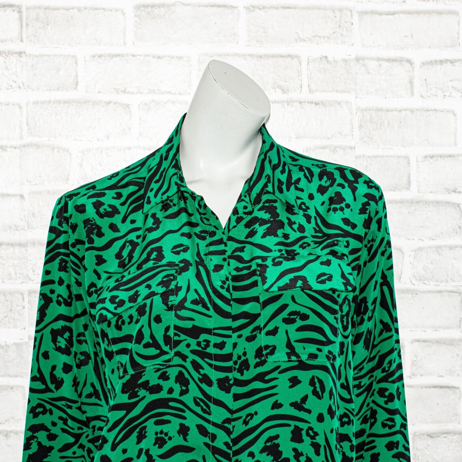 Amanda Uprichard AMANDA UPRICHARD 100% Silk Button up Shirt Green Black Size S / US 4 / IT 40 - 8 Thumbnail