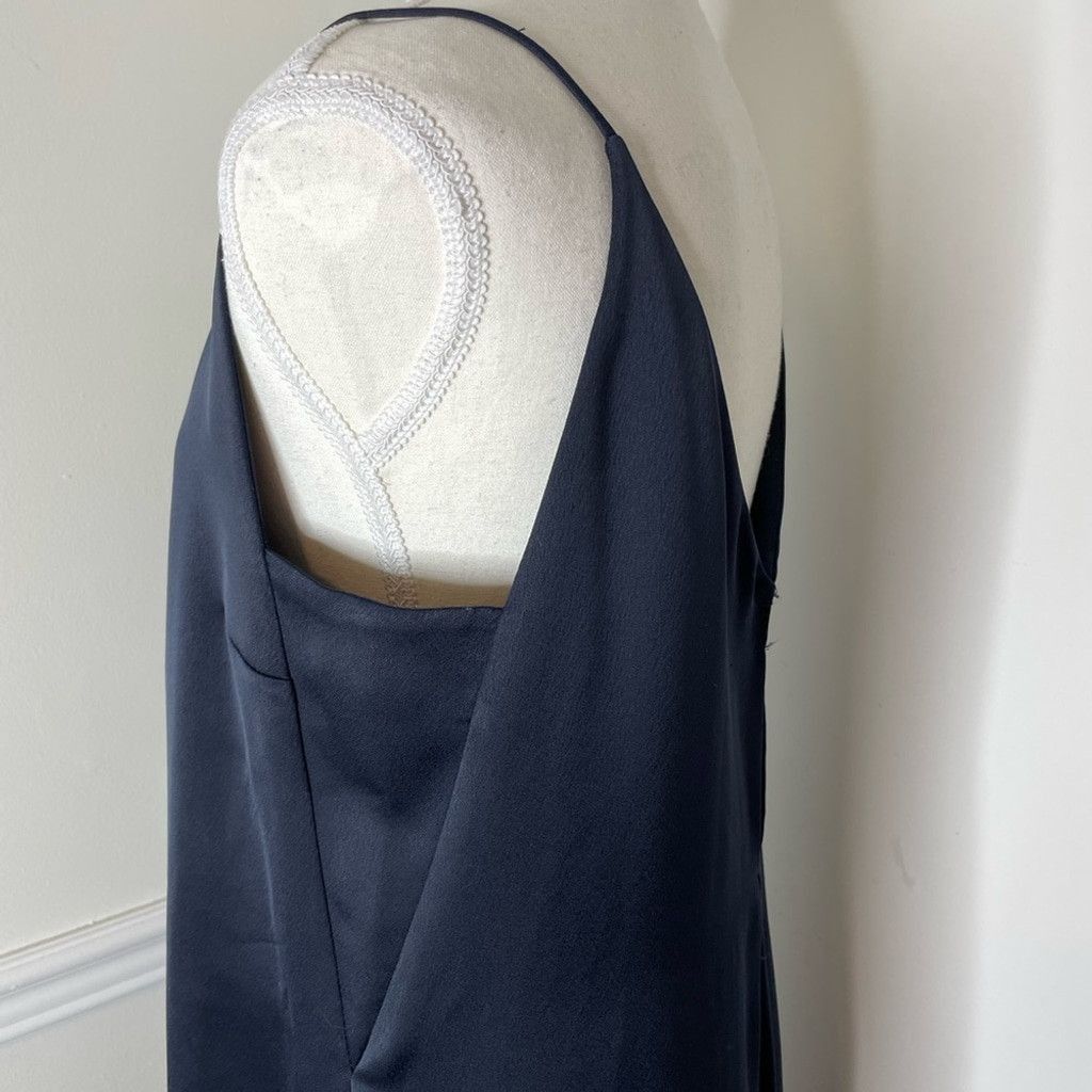 Mango Mango Premium Navy Satin WideLeg CullootteCropped Jumpsuit S Size 27" / US 4 / IT 40 - 6 Thumbnail