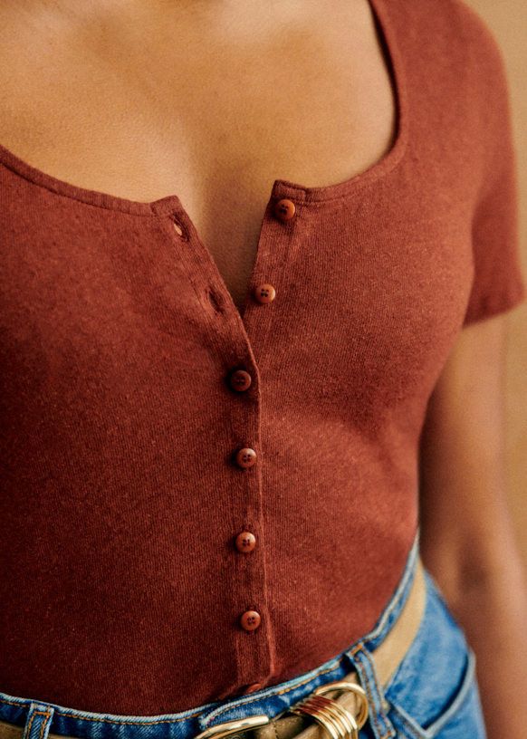 Sezane SEZANE Milo T-shirt Cotton Linen Havana Size M Size L / US 10 / IT 46 - 2 Thumbnail