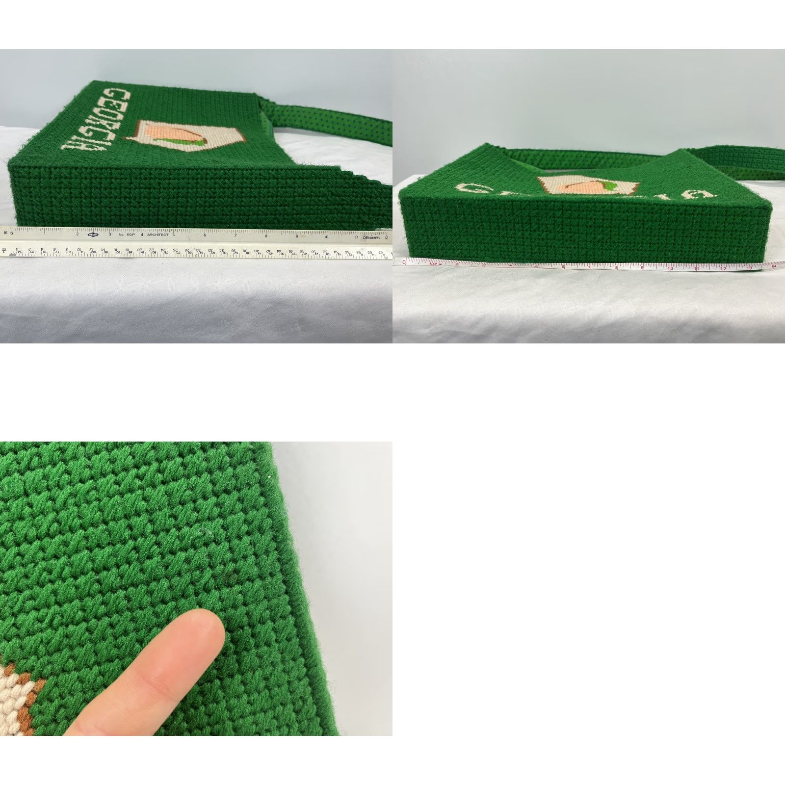 Vintage VINTAGE Handmade Georgia State Shoulder Bag Women Grass Green Lined Yarn VGUC Unique Size ONE SIZE - 8 Thumbnail