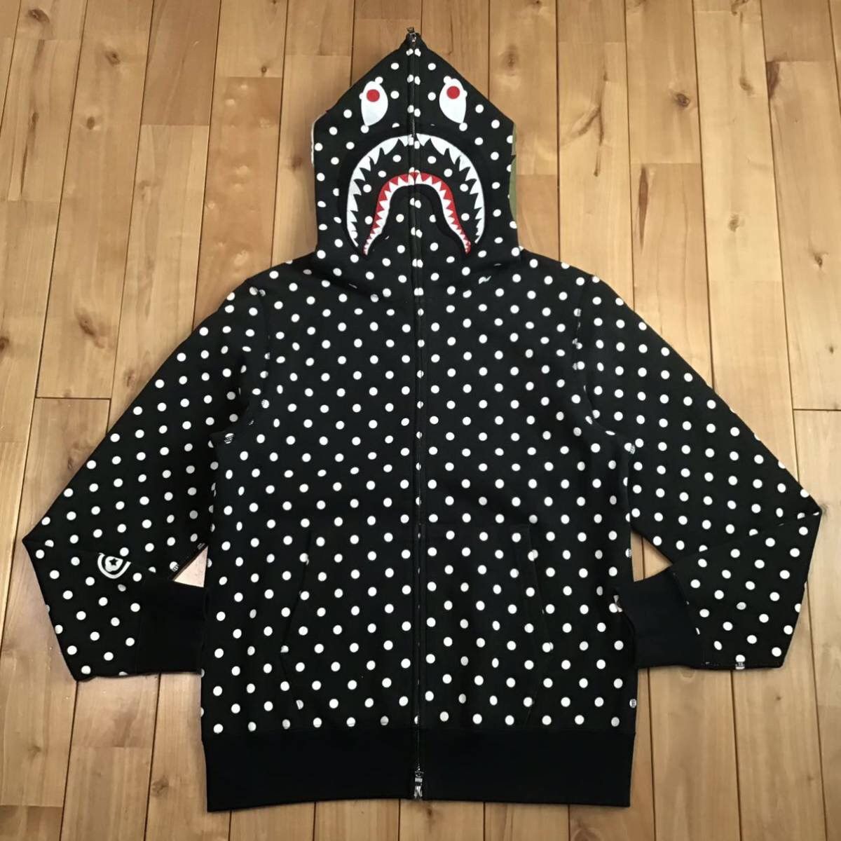 image of Bape Dot Shark Full Zip Hoodie Black A Bathing Ape Nigo in Black Polka Dot, Men's (Size Medium)