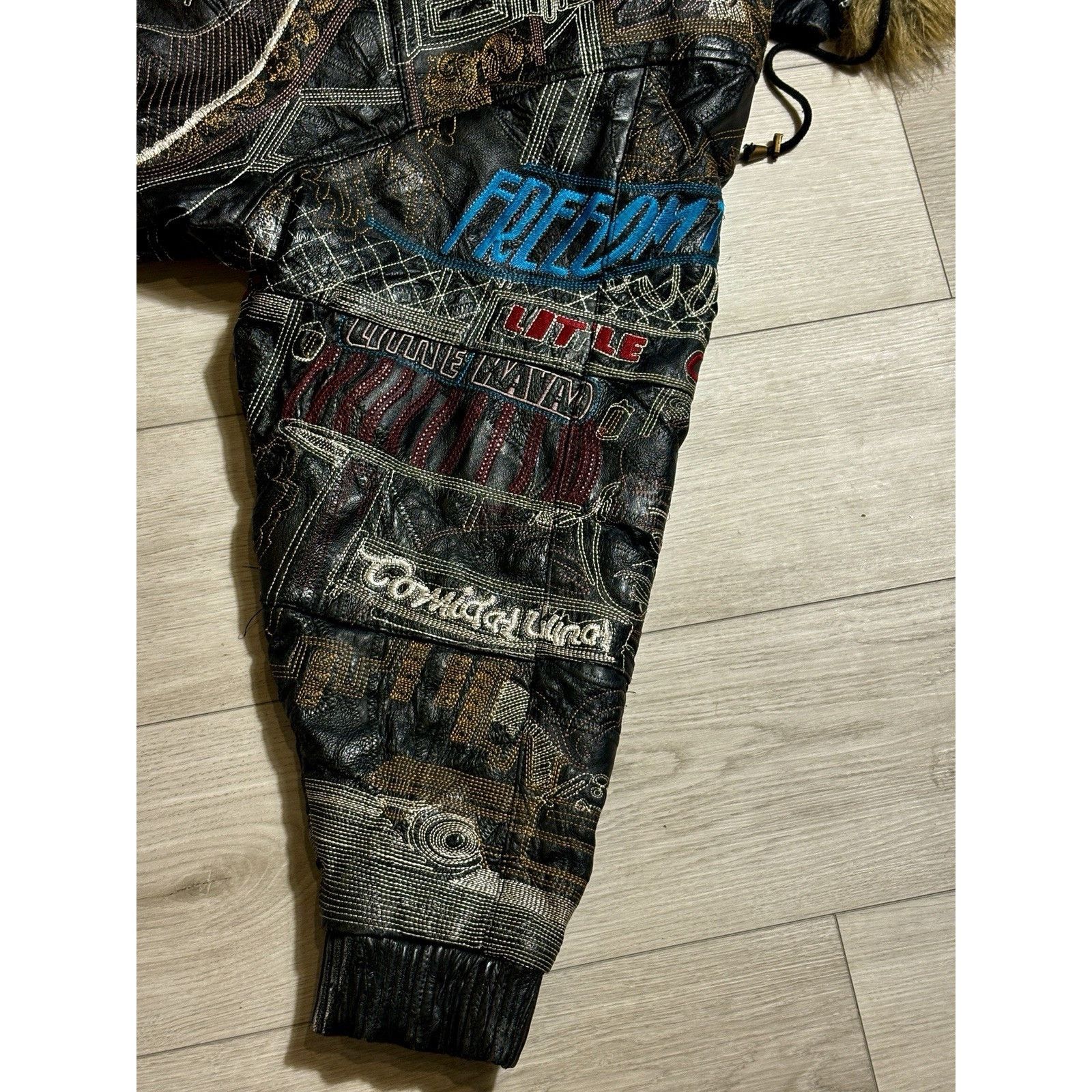 Other Scarface Leather Embroidered Fur Hood Jacket Black Y2K 5XL Size US XXL / EU 58 / 5 - 16 Thumbnail