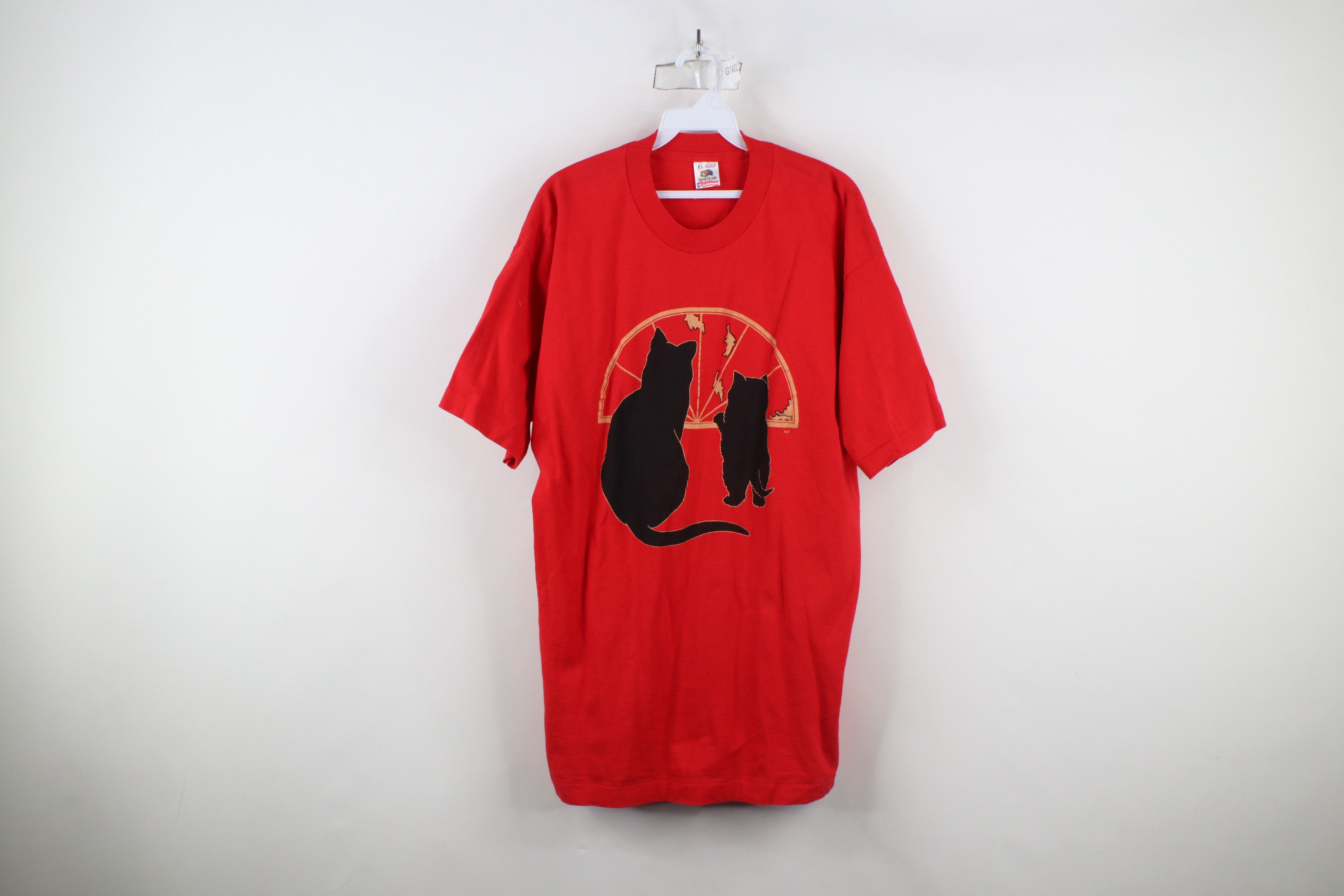 Vintage Vintage 90s Streetwear Black Cat Kitten Window T-Shirt USA Size XL / US 12-14 / IT 48-50 - 1 Thumbnail