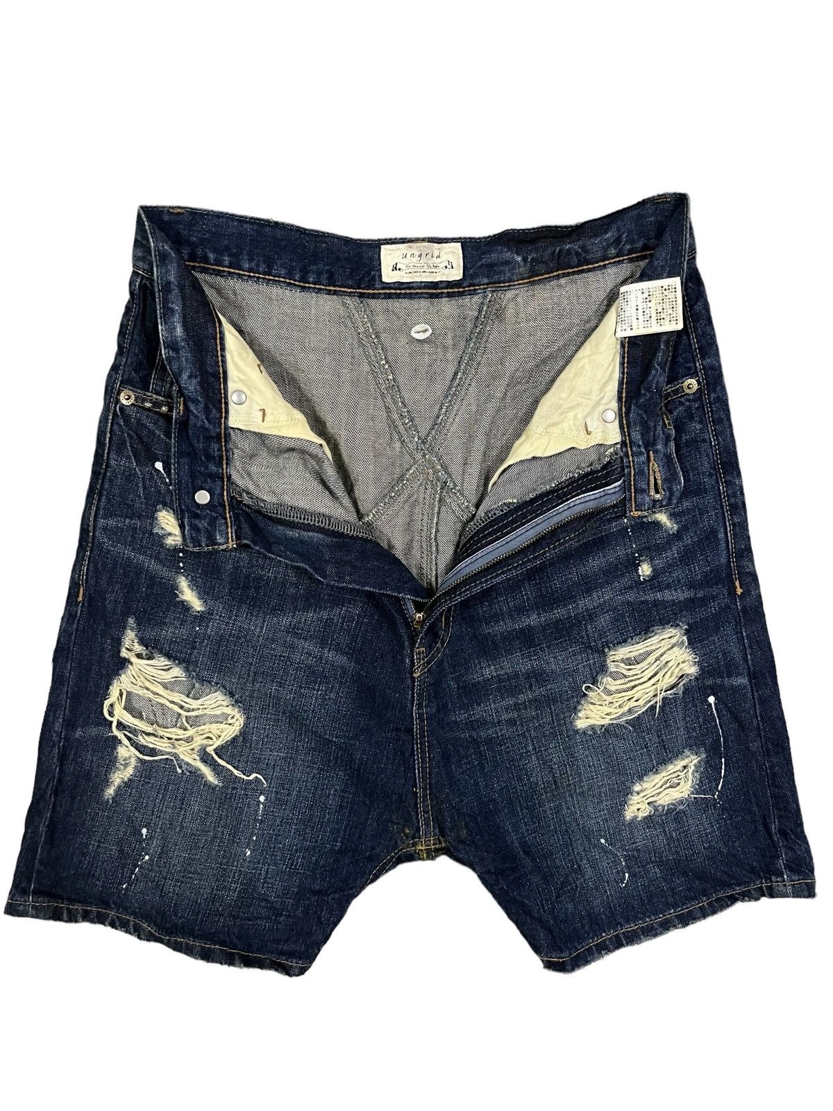 Other High Waist Blue Wash Paint Splatter Distress Short Jeans Size 28" / US 6 / IT 42 - 2 Thumbnail