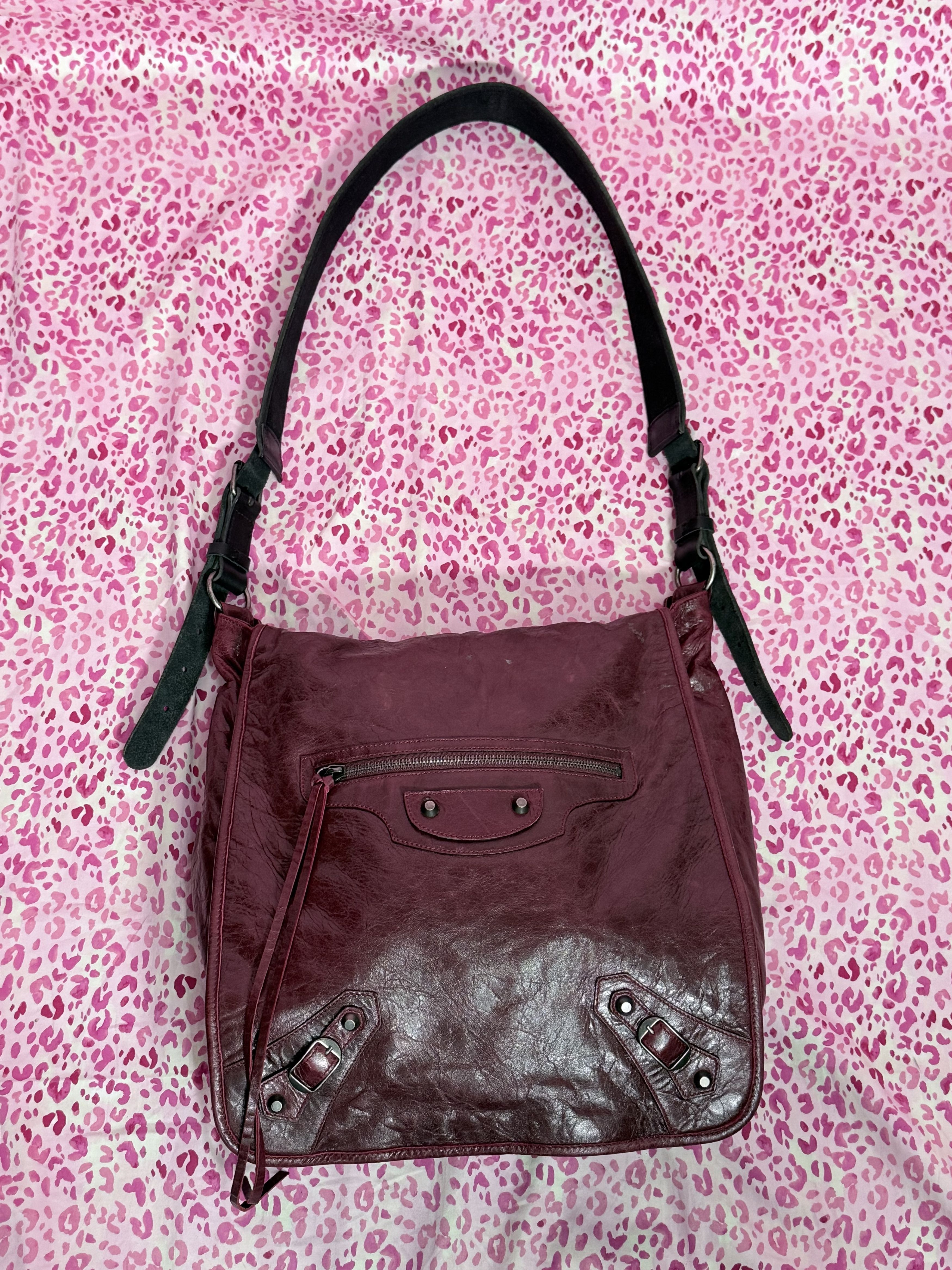 Balenciaga RARE Arena Leather Maroon Folk Bag Size ONE SIZE - 1 Thumbnail