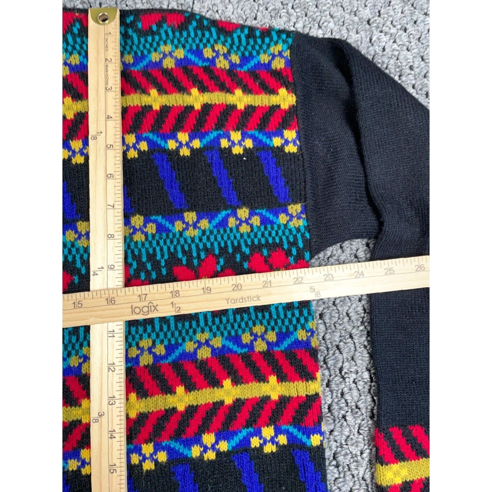 Vintage Vintage Women's Large Black Floral Geometric Knit Cardigan 90s Retro Fall Spring Winter Size L / US 10 / IT 46 - 7 Thumbnail