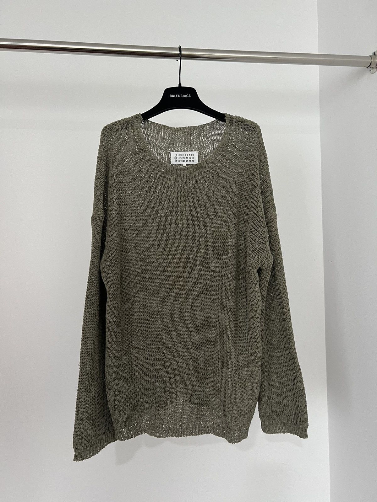 image of Maison Margiela Punk Loose Knit Grunge Sweater in Khaki Green, Men's (Size Medium)