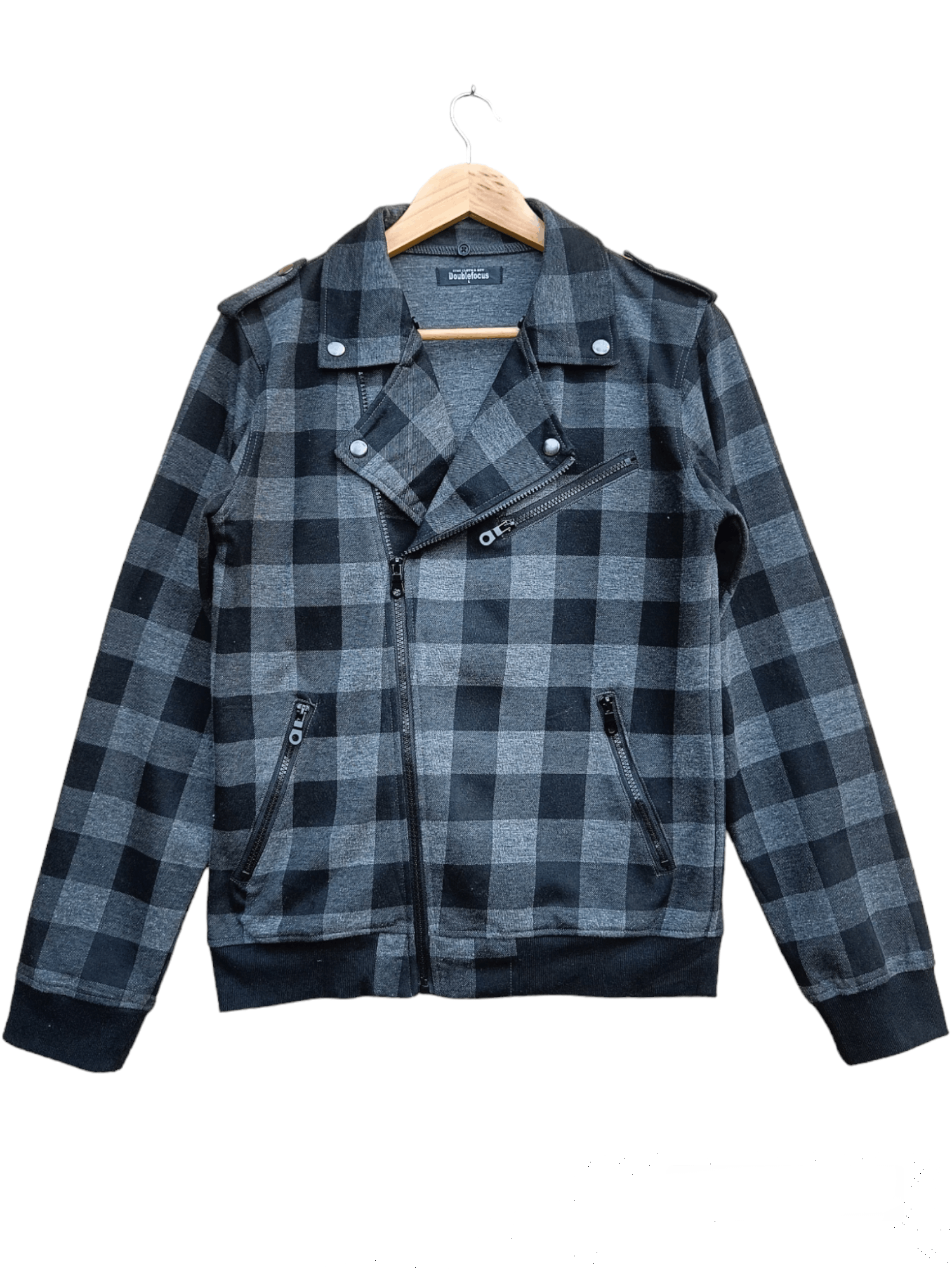 Japanese Brand Double Collar, Checker Zipper Hoodies Punk GrungeJacket Size US L / EU 52-54 / 3 - 1 Thumbnail