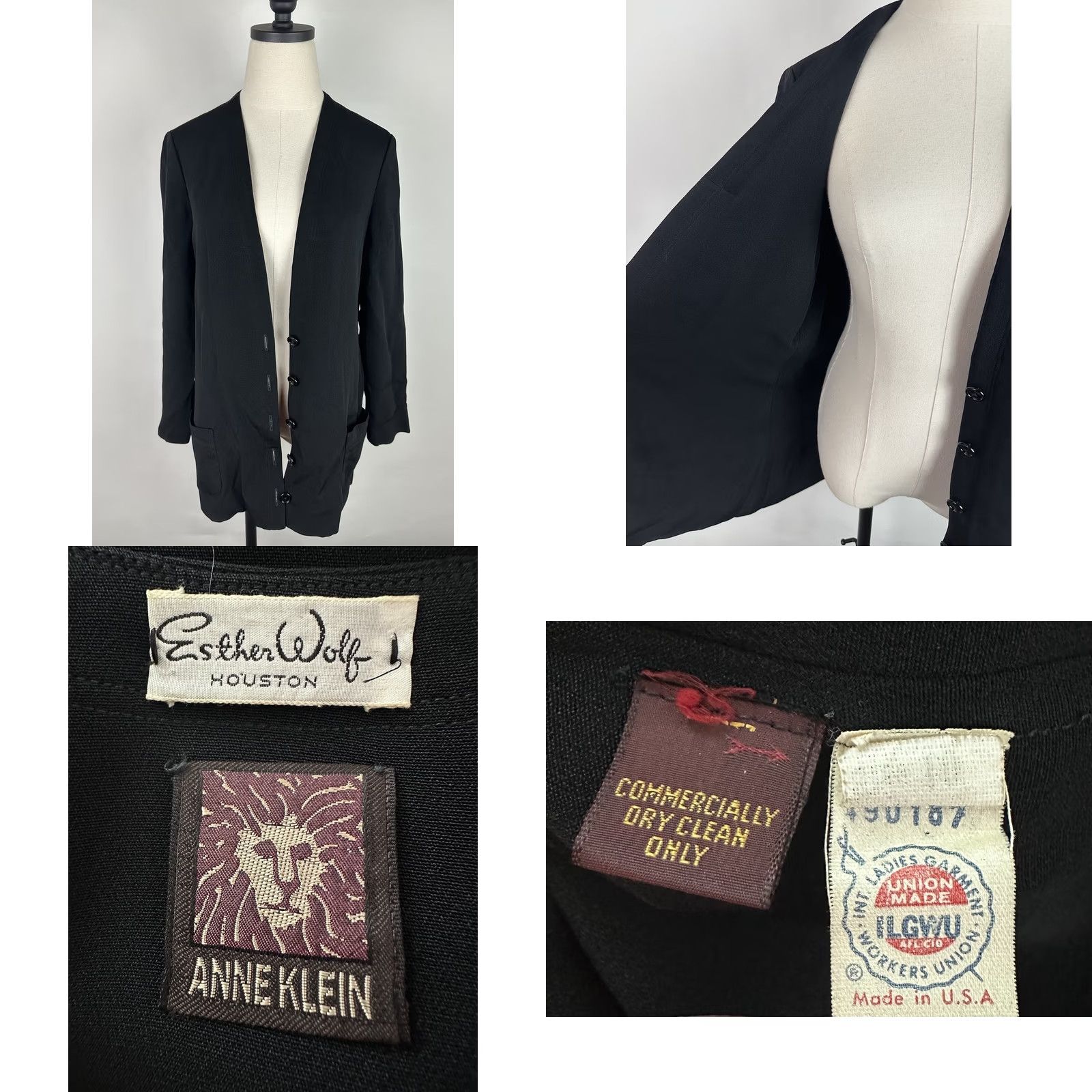 Anne Klein VINTAGE Anne Klein Jacket Womens S Black Rayon Crepe Short Sleeve Button Front 80s Preppy Retro Bohemian - Mens? Size S / US 4 / IT 40 - 8 Thumbnail
