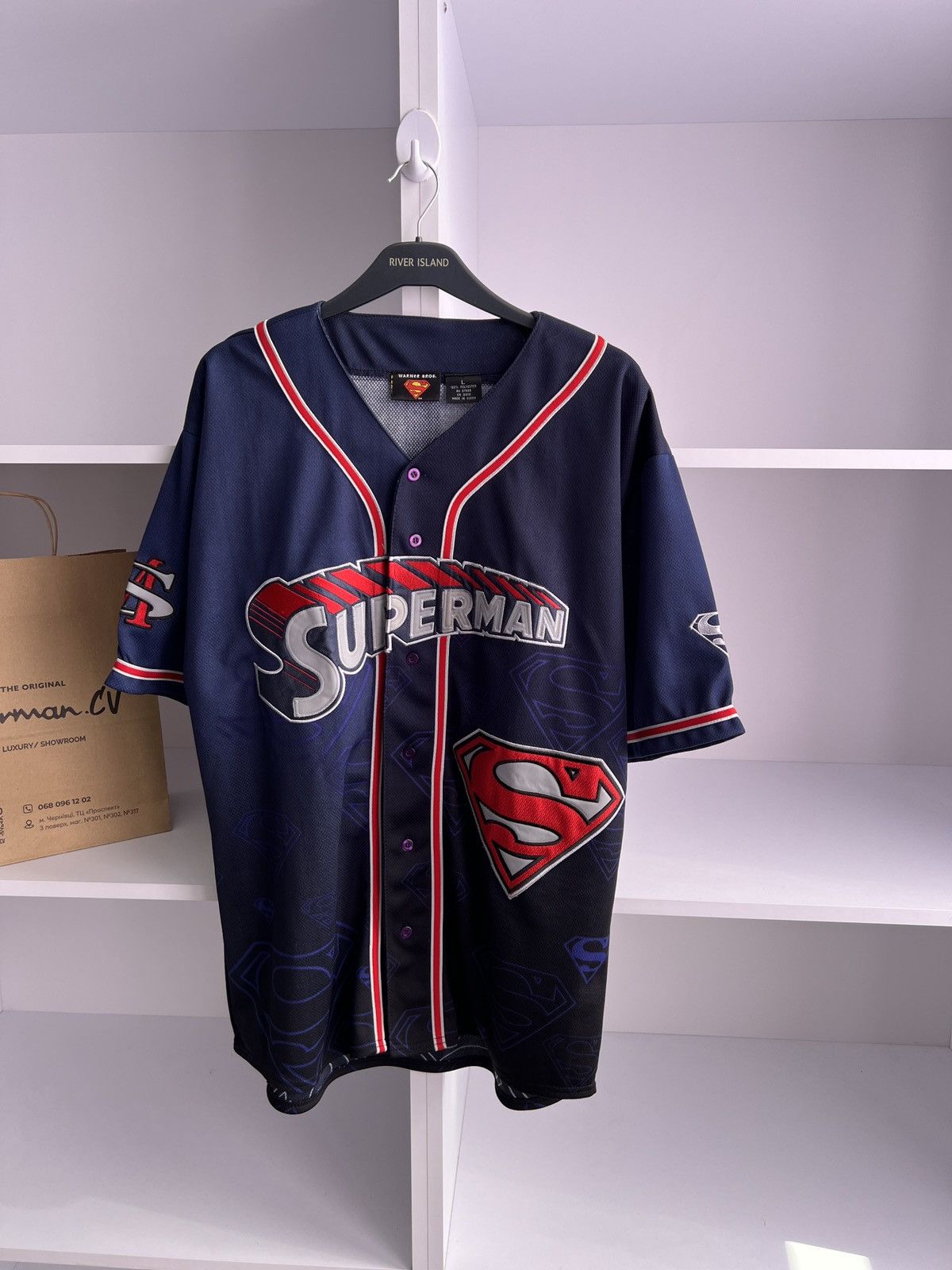 DC Comics × Vintage Vintage Superman Embroidered Warner Bros Jersey Size US L / EU 52-54 / 3 - 5 Thumbnail